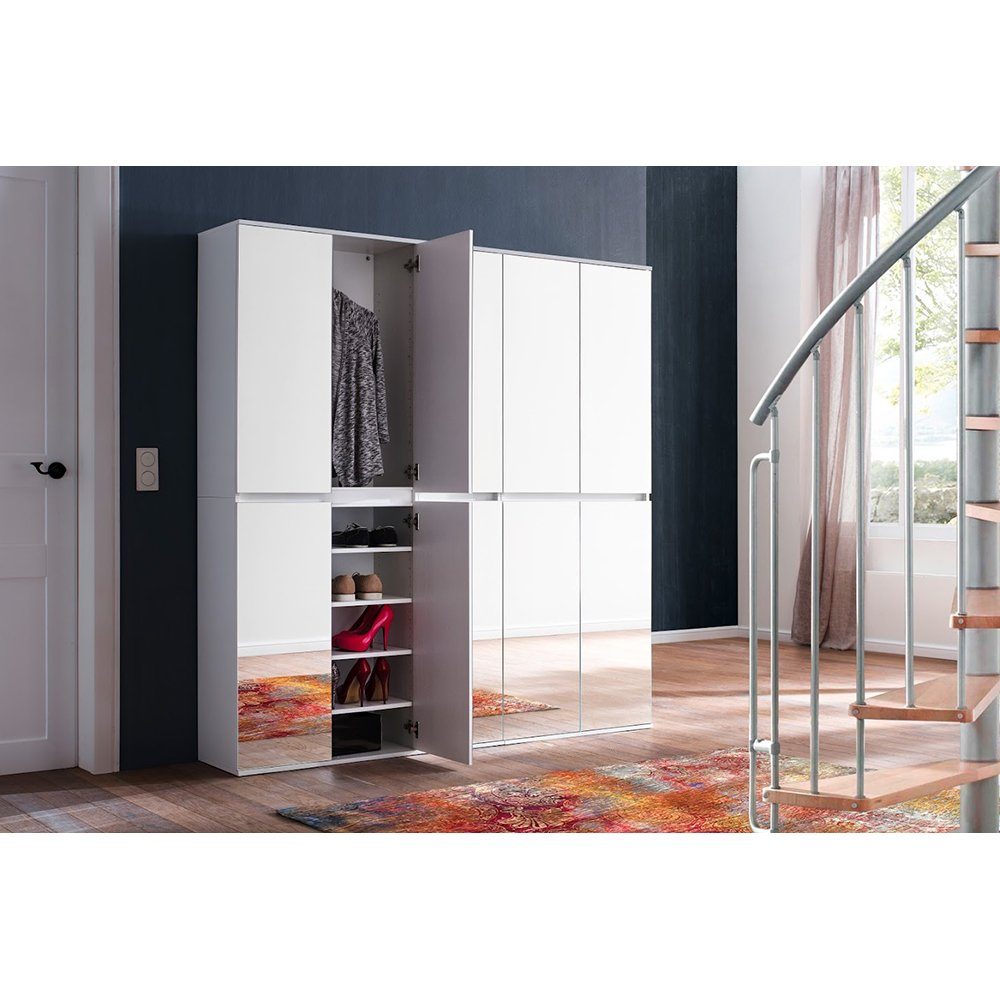 trendteam Spiegelschrank Spiegelschrank Garderobenschrank Flurschrank Weiß 185 x 191 x 34 cm