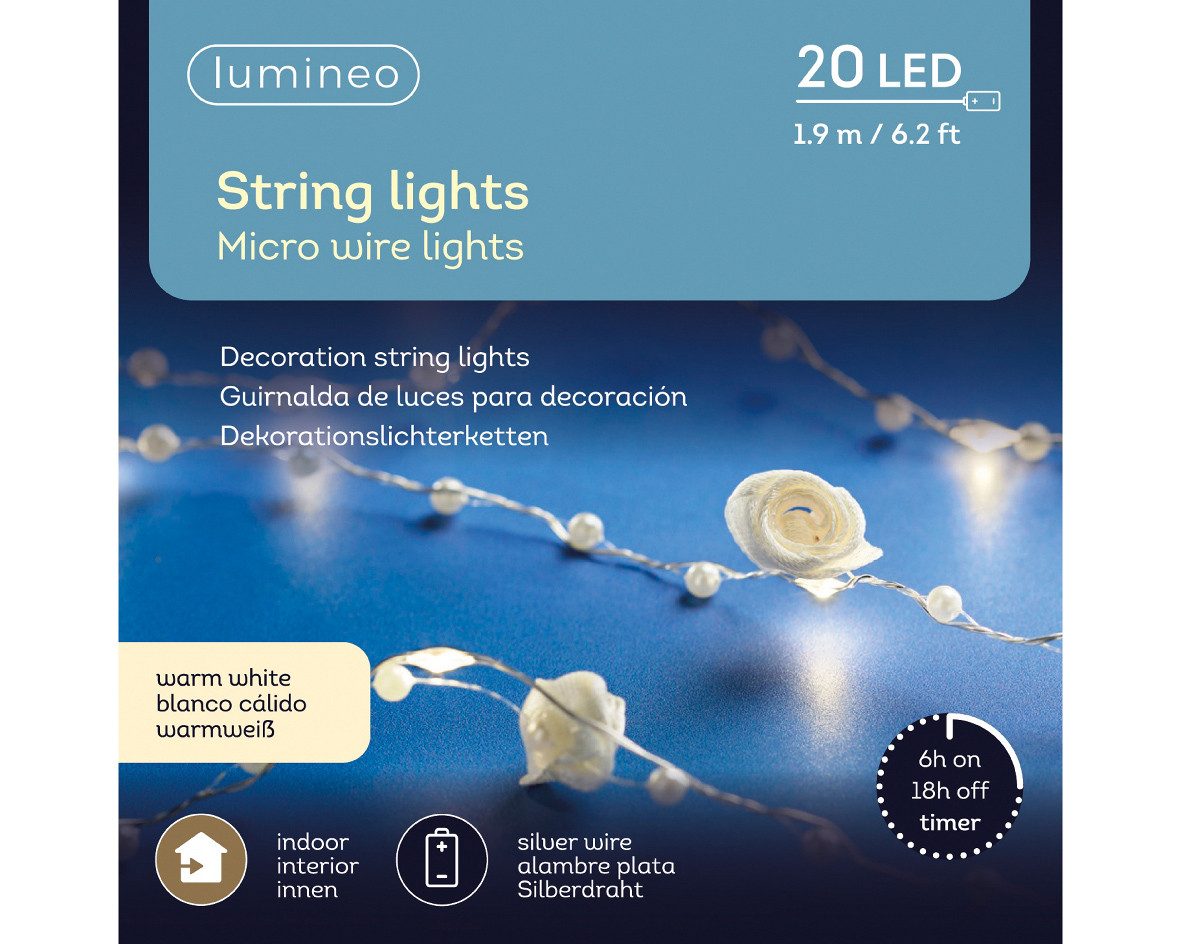 Kaemingk LED-Lichterkette Micro LED Deco LED Strang BO indoor L.190cm 20L silber/warmes weiss