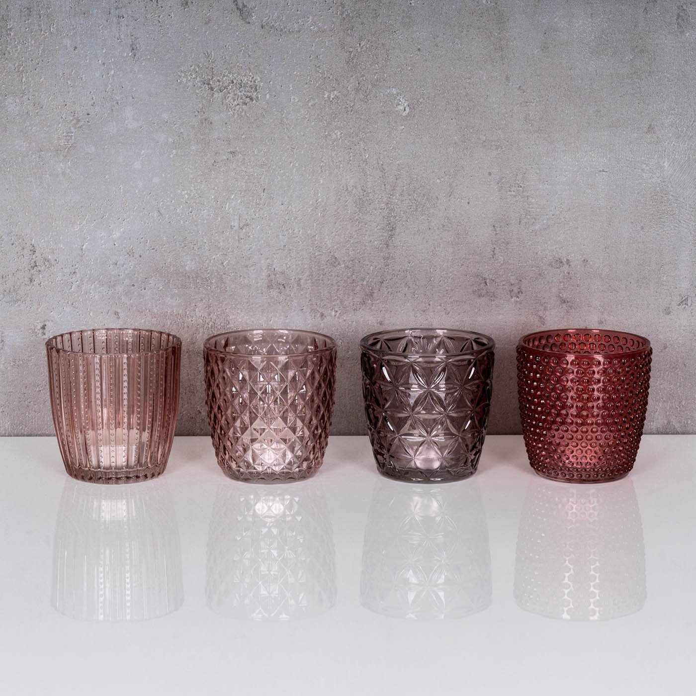 Levandeo® Teelichthalter, 4er Set Windlicht H7,5cm Glas Rosa Rot Teelichthalter Tischdeko