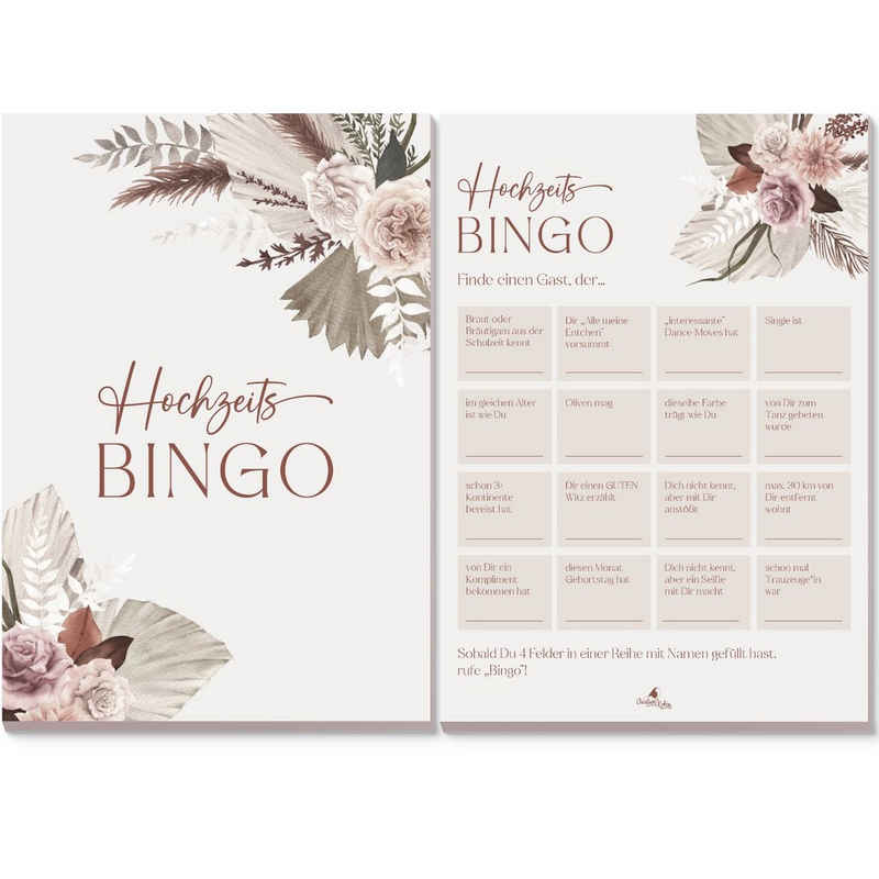 CreativeRobin Hochzeitskarte Hochzeitsbingo als Hochzeitsspiel für Brautpaar & Gäste I 50 Blätter