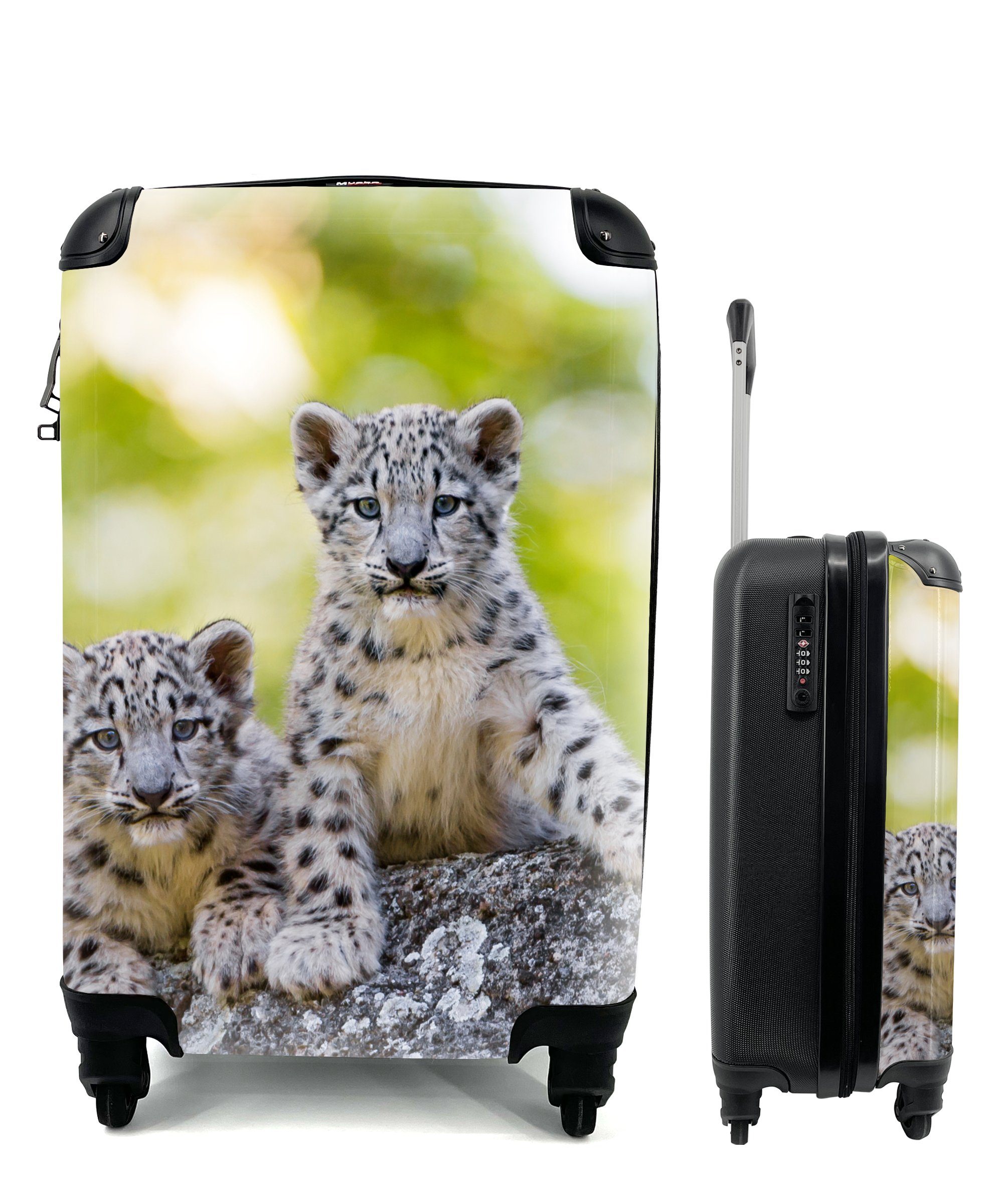 Rollen, Reisetasche Reisekoffer Handgepäck Steine, für mit 4 - - Ferien, MuchoWow Handgepäckkoffer Jungtiere Leopard rollen, Trolley,