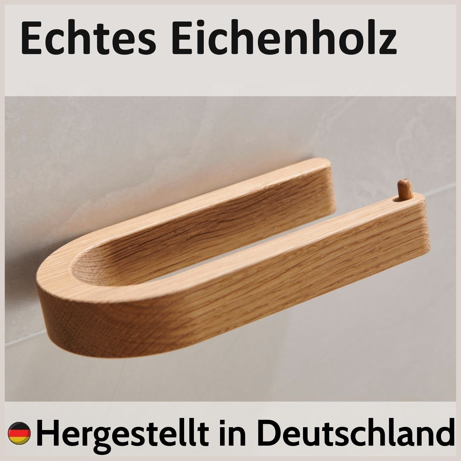 DEKAZIA Toilettenpapierhalter ohne Bohren Selbstklebender Klorollenhalter Holz aus Deutschland (inkl. 2 Klebestreifen, Stilvolles Design für Bad, WC, Gäste Toil – Bild 3 von 5