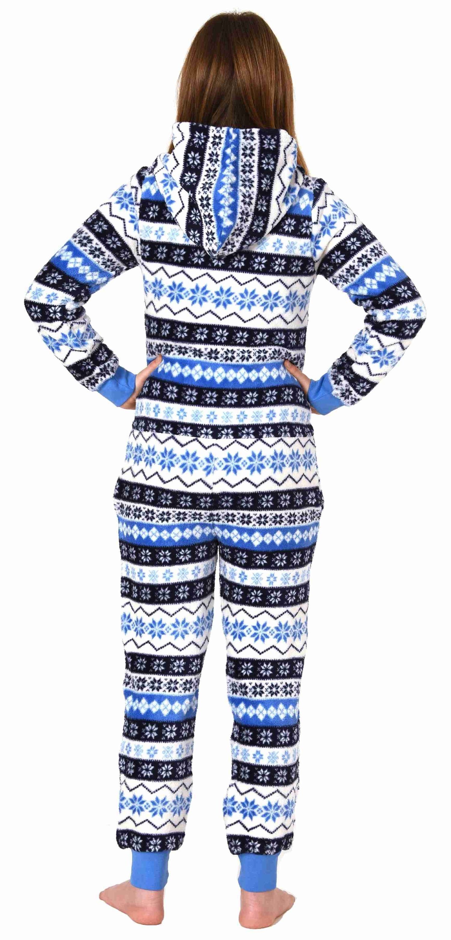 Norweger in Normann Schlafanzug Jumpsuit Pyjama Optik Mädchen Overall blau
