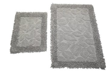 Teppich Badematten Set 2-teilig Blätter Design rutschfest waschbar - sandgrau, Carpetia, rechteckig, Höhe: 7 mm