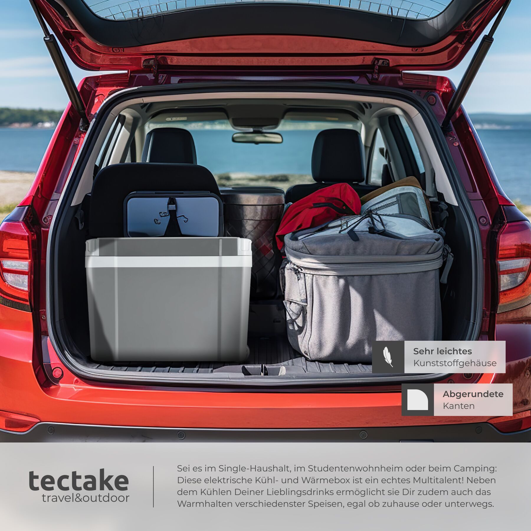 tectake Kühlbox Elektrische Kühl- und Wärmebox, leicht und leise, mit ECO-Modus, 35 l, mit Rollen, klappbare Tragegriffe, Steckdosen- und Autoanschluss – Bild 4 von 5