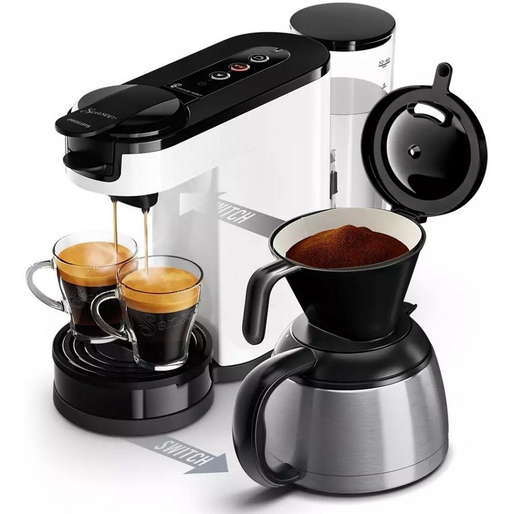 Philips Senseo Kaffeepadmaschine HD6592/04 Switch -  Filter-/Padkaffeemaschine - weiß, Thermo-Kanne aus Edelstahl