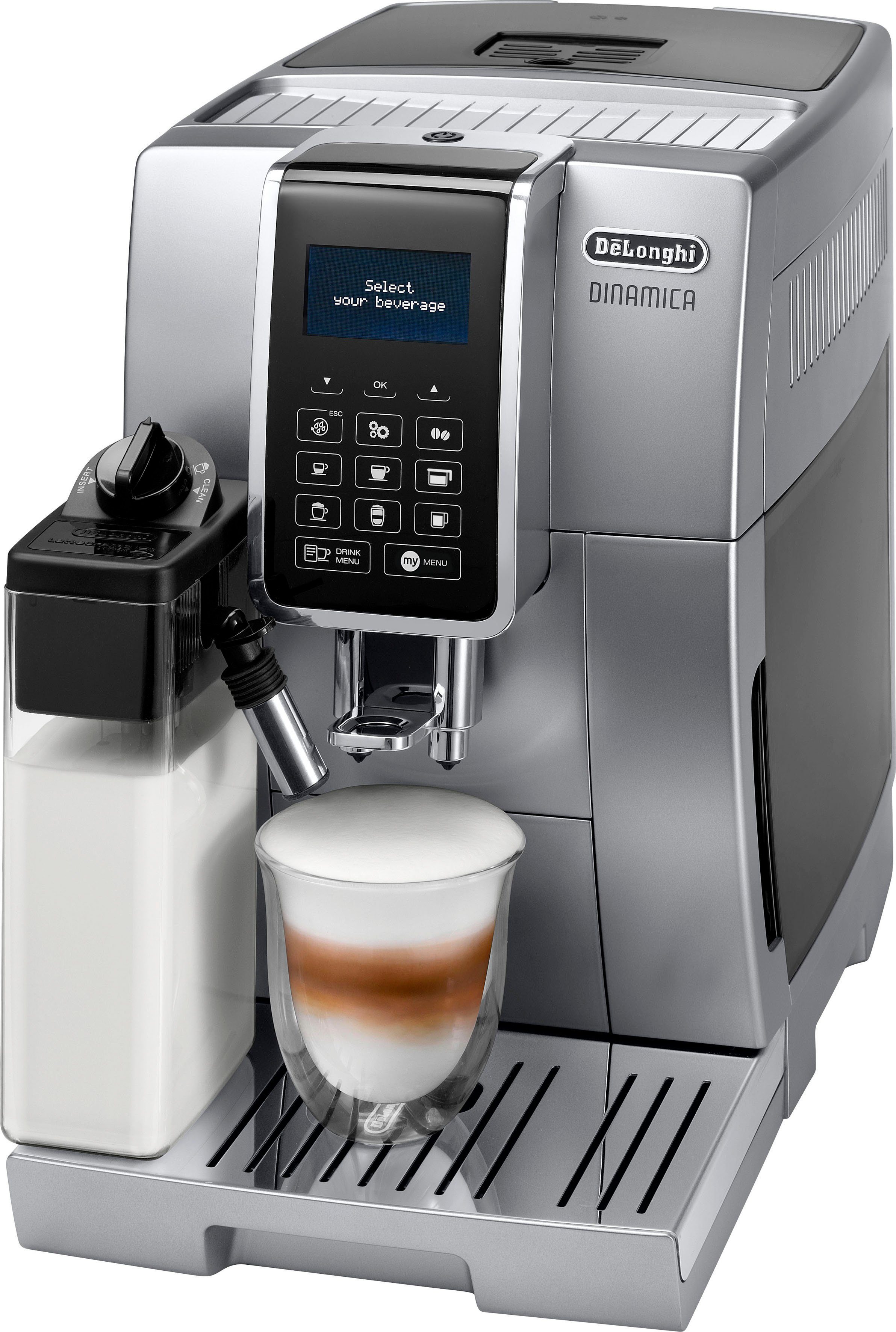 De'Longhi Kaffeevollautomat Dinamica ECAM 356.77.S, mit  Kaffeekannenfunktion, Benutzerfreundlich: Sensorbedienfeld mit 6  Direktwahltasten
