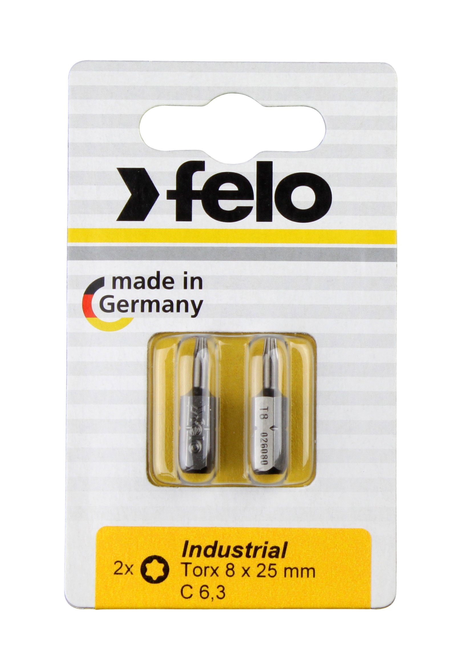 Felo Torx-Bit Felo Bit, Industrie C 6,3 x 25mm, 2 Stk auf Karte 2x Tx 8