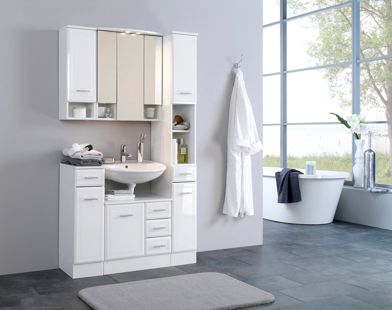 welltime Hängeschrank Neapel Breite 25 cm, mit Hochglanzfronten und eleganter Fräsung