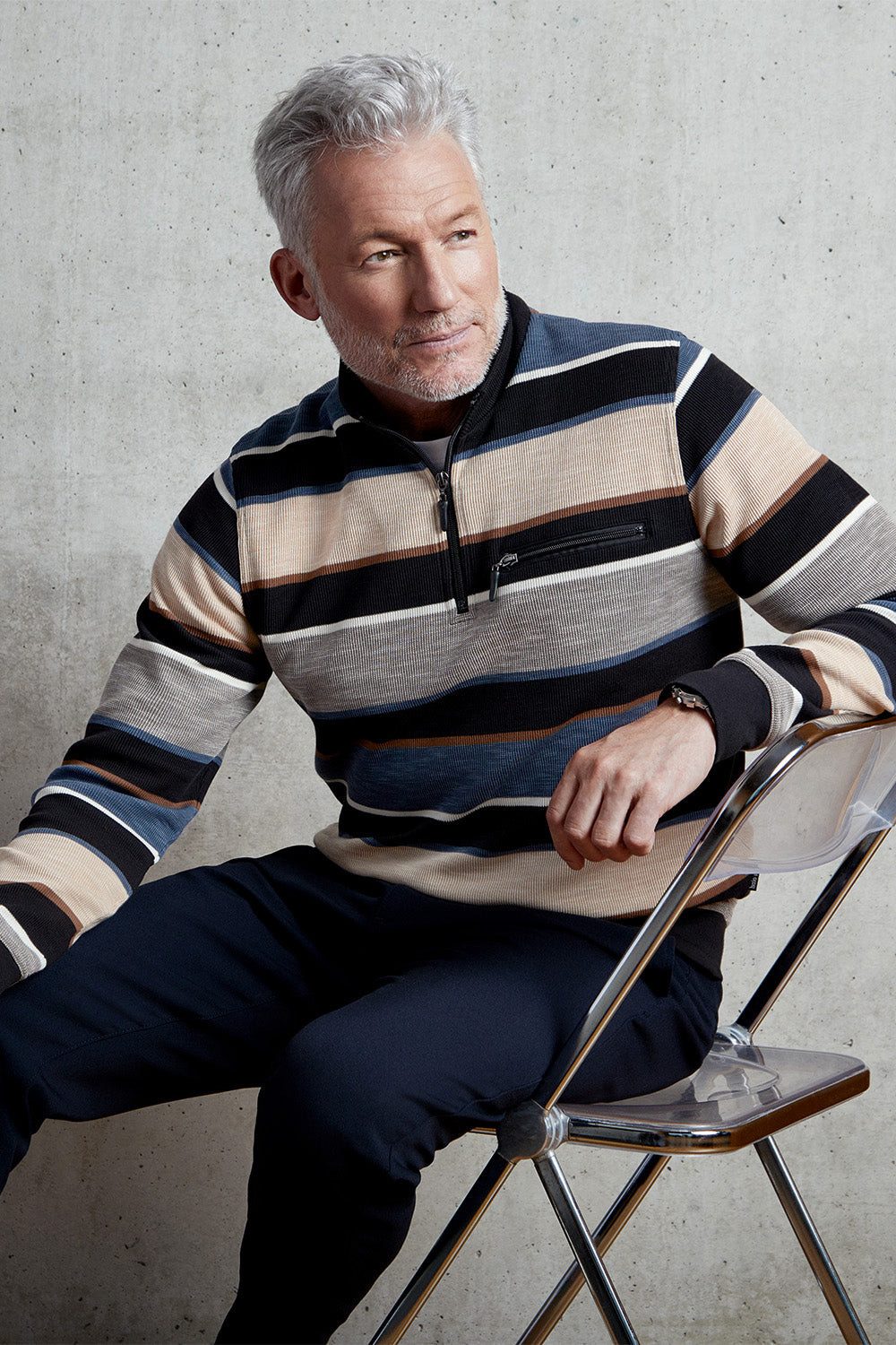 Hajo Sweatshirt Troyer-Sweatshirt mit Streifen in Flammengarn günstig online kaufen