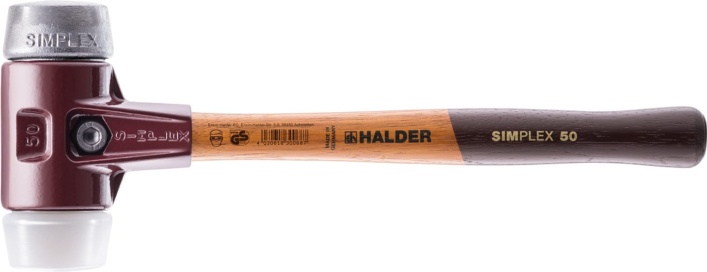 Halder KG Hammer SIMPLEX-Schonhämmer, mit Stahlgussgehäuse und hochwertigen Holzstiel Ø=30 mm 3079.030