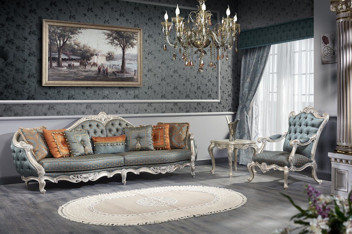 Casa Padrino Beistelltisch Luxus Barock Set - 1 Chesterfield Sofa & 1 Chesterfield Thron Sessel & 1 Beistelltisch - Barock Wohnzimmermöbel