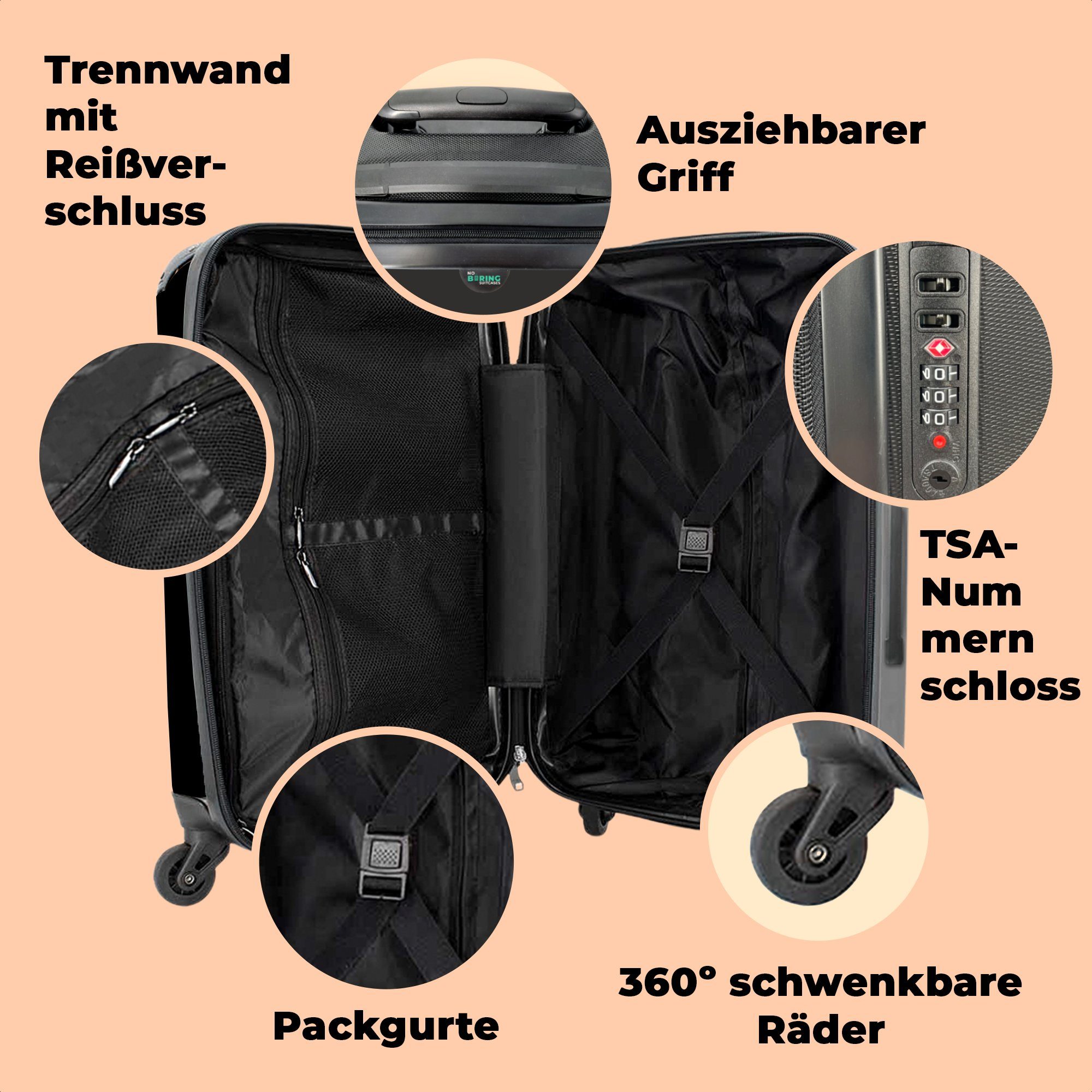 NoBoringSuitcases.com© Koffer - - Große - mit Rollen, Rollkoffer Trolley Vogel 67x43x25cm 4 Aufgabegepäck Krähe 4 Schwarz Reisekoffer Rollen Weiß, 