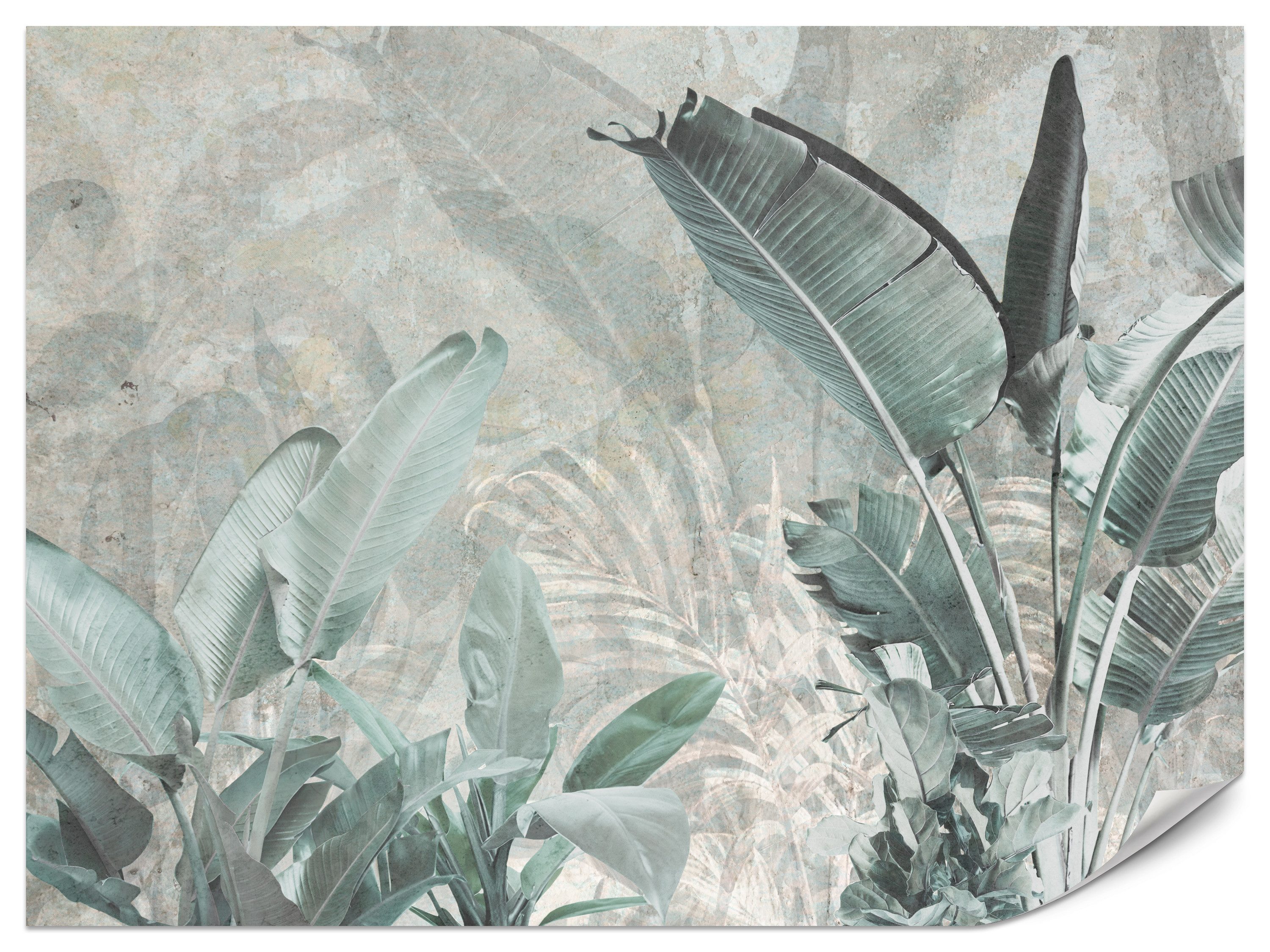 Muralo Fototapete Vliestapete - Tropische Blätter in Grün auf Vintage-Hintergrund, Glatt, Grafisch, (Packung, 1 St., 100x70 cm), Kleber im Set, 3D-Optik, Ins Schlafzimmer