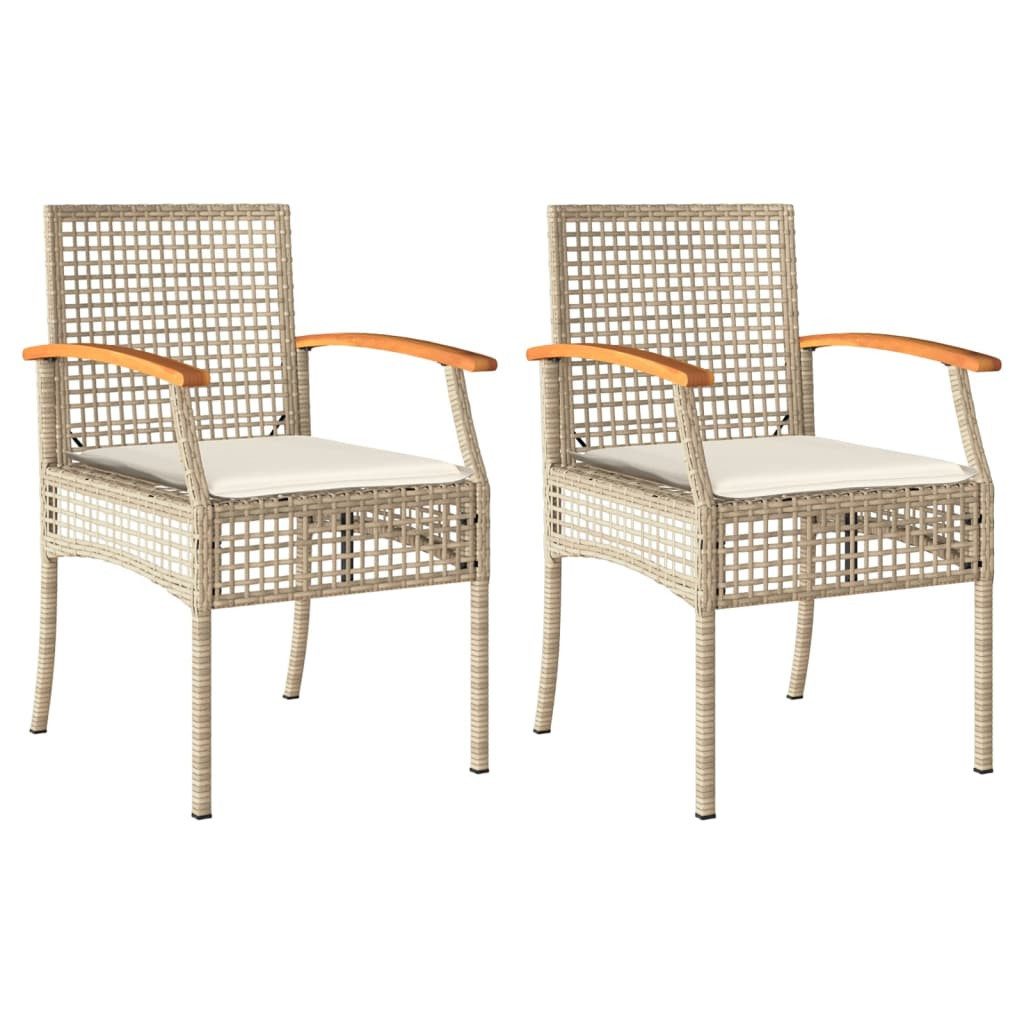 Gartenstuhl Gartenstühle mit Kissen 2 Stk. Beige Poly Rattan nholz