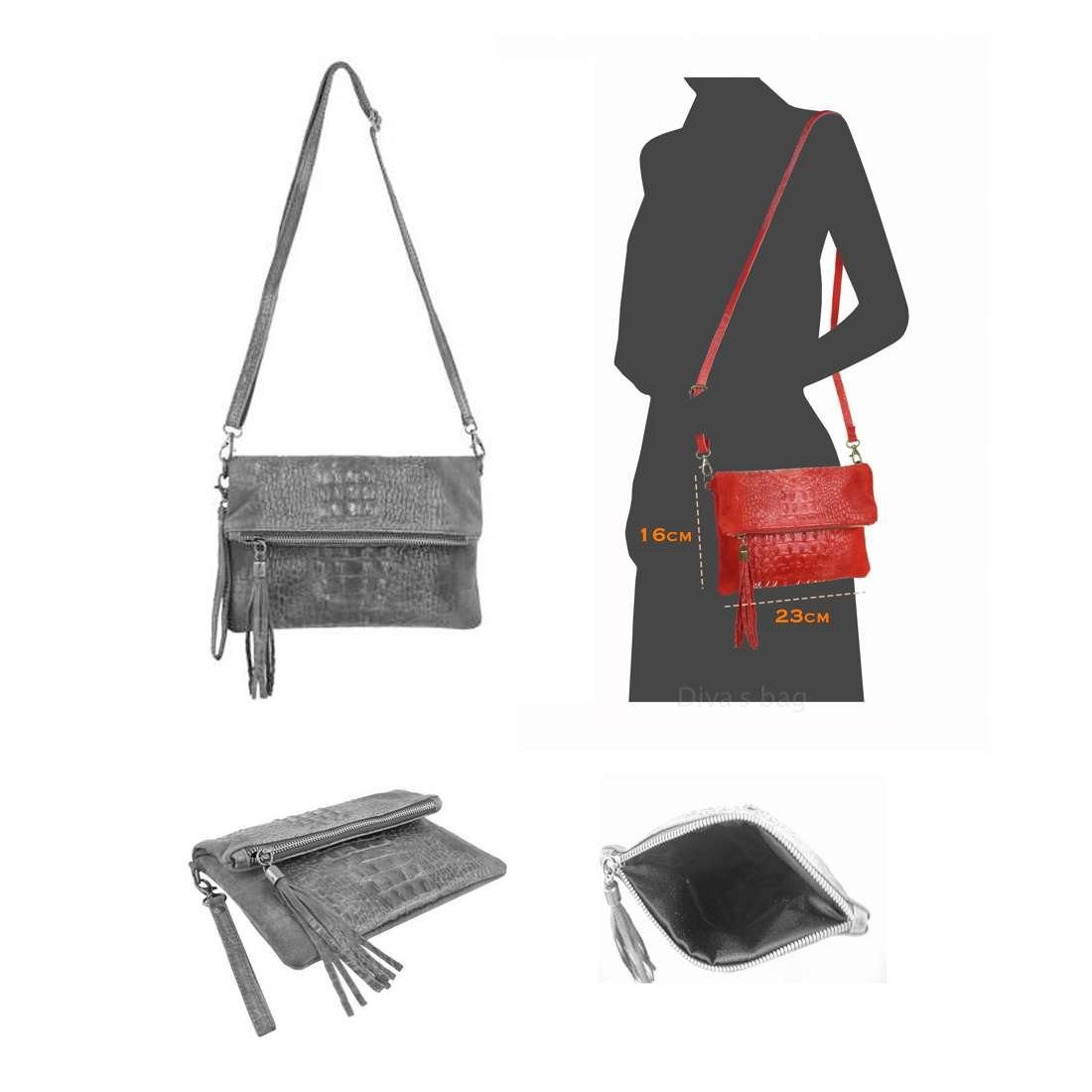 ITALYSHOP24 Schultertasche Made in Italy Damen Leder Tasche CrossOver, mit Kroko Prägung, als Clutch,Umhängetasche tragbar