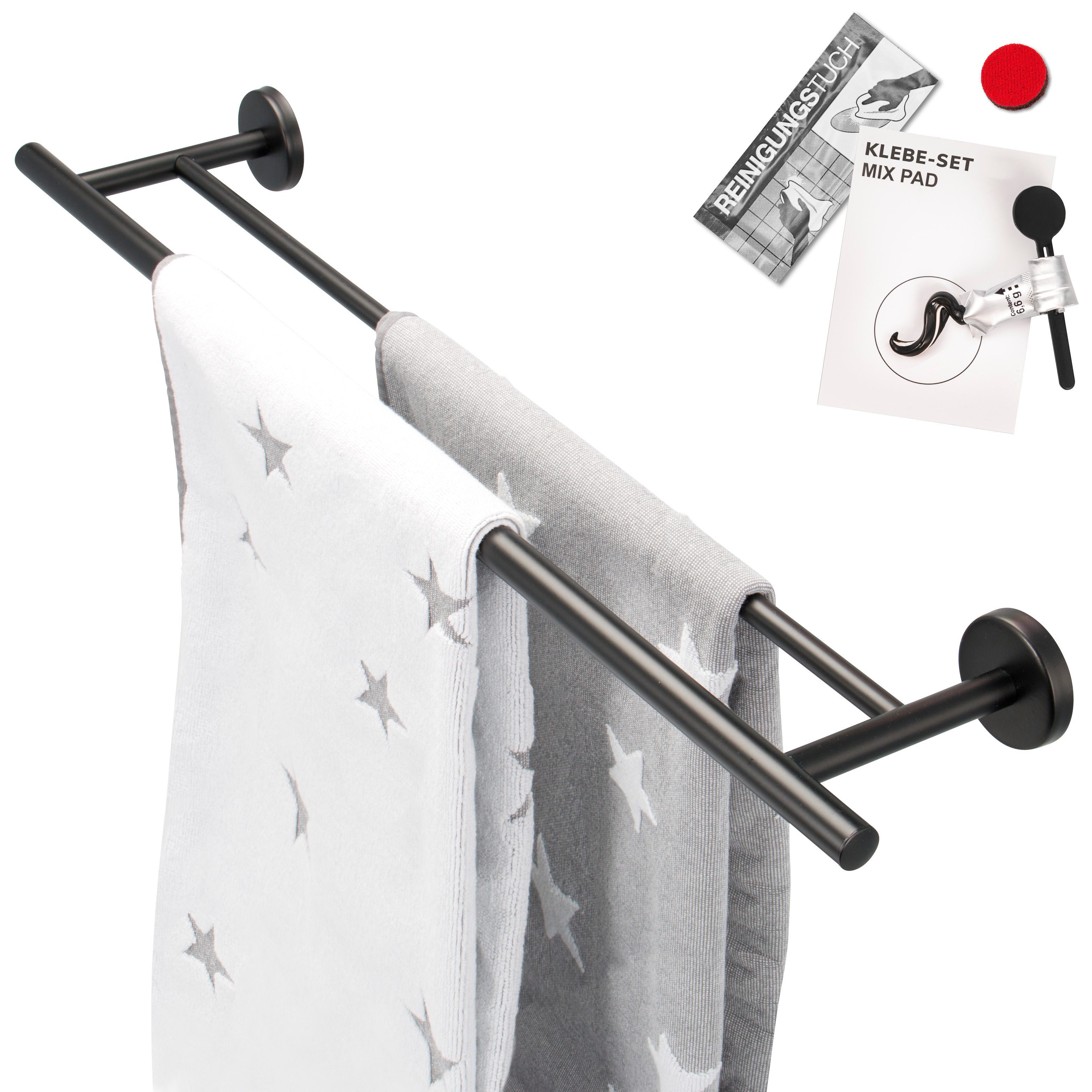 bremermann Doppelhandtuchhalter Bad-Serie PIAZZA BLACK - inkl. Klebeset, au günstig online kaufen