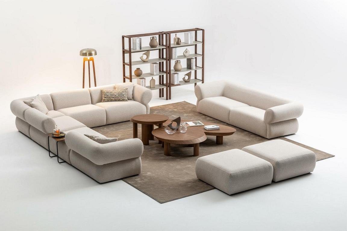 JVmoebel Wohnzimmer-Set Design Wohnzimmer Sofa Set Modern, Made 3 Europe L-Form + Set Sitzer (Nur Sitzer Ecksofa L-Form 2x Hocker in Hocker), 3 