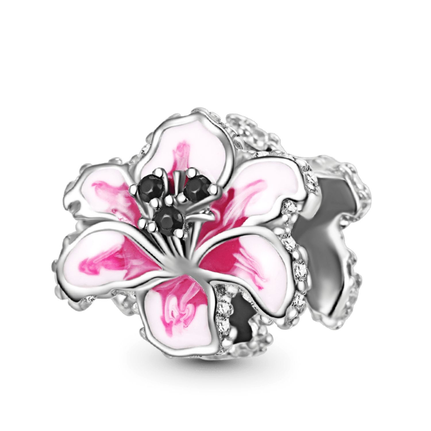 Bead Gnoce Charm rosa Blume GMC036 Silber