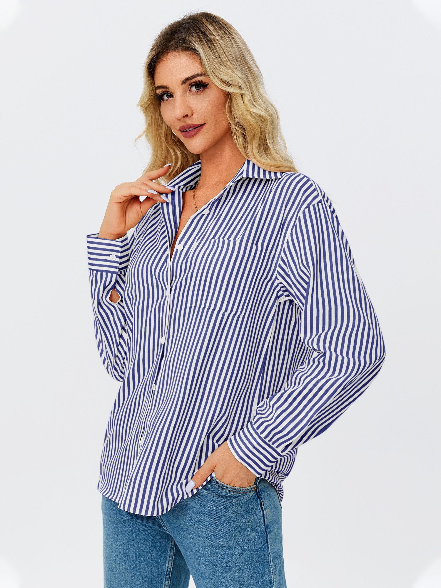 Imily Bela T-Shirt Damen Langarmshirt Gestreifter (Packung, 1-tlg., 1per-Pa günstig online kaufen