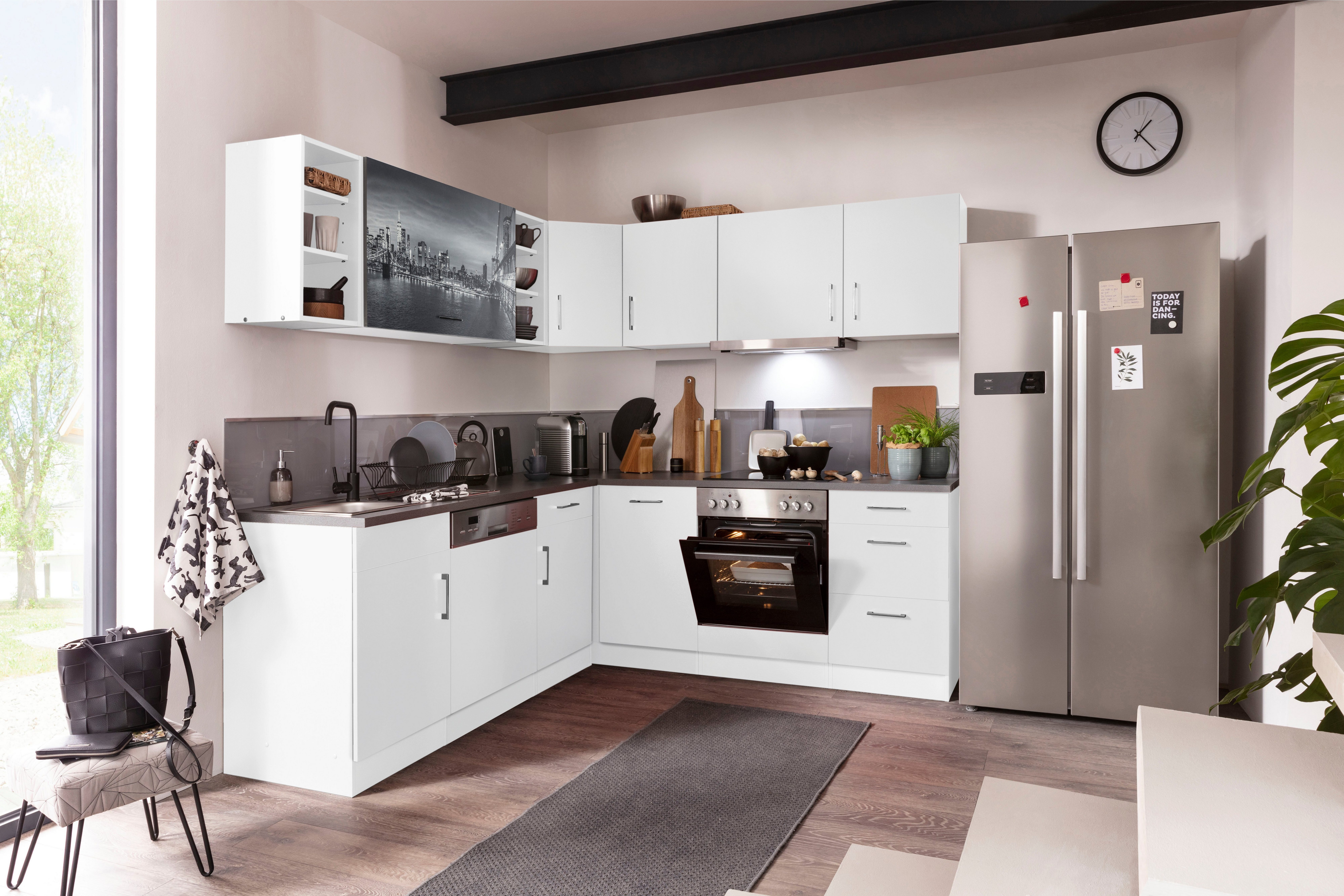KOCHSTATION Küchenzeile KS-Paris – Küchen mit einzigartigen Fotomotiven auf den Fronten, Stellbreite 220/220 cm, wahlweise mit E-Geräten, mit Motivdruck