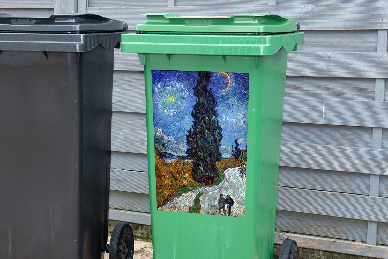 - van Abfalbehälter (1 Stern Wandsticker Gogh Mülltonne, St), Mülleimer-aufkleber, Container, und mit Vincent MuchoWow Sticker, Zypresse Straße
