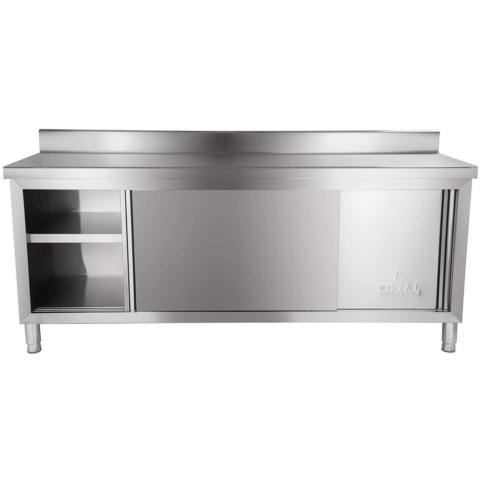 Royal Catering Arbeitstisch 200 x 60 cm Arbeitsschrank Edelstahl Aufkantung Schiebetüren 160kg