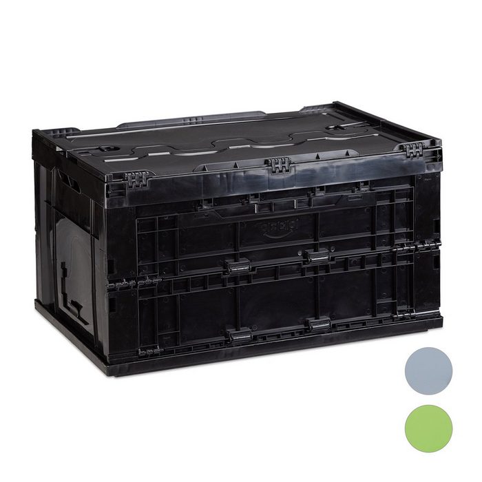 relaxdays Klappbox 1 x Transportbox 60 L mit Deckel schwarz