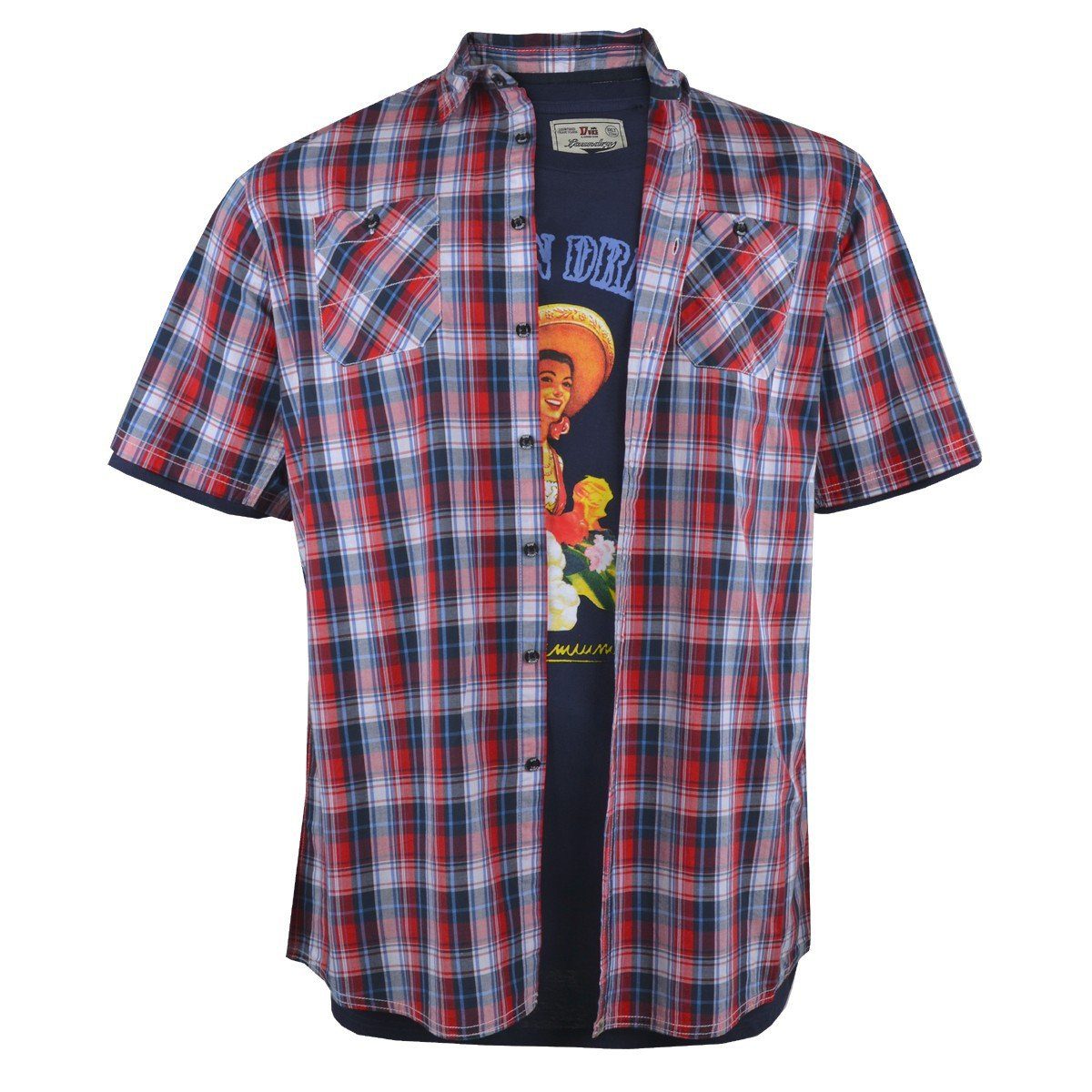 Duke Clothing Karohemd XXL Duke Hemd und T-Shirt Set kariert - extra Länge