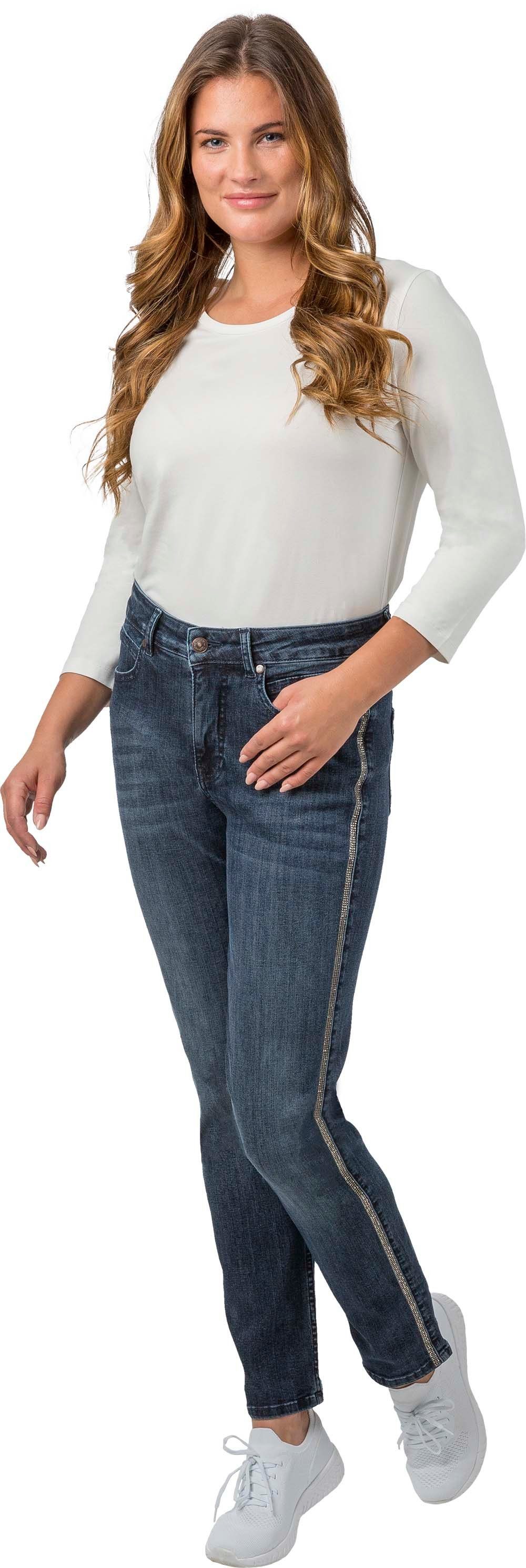 Gio Milano Stretch-Jeans Gio-Kim3 bequeme Jeans mit Strasssteinen längs am Bein