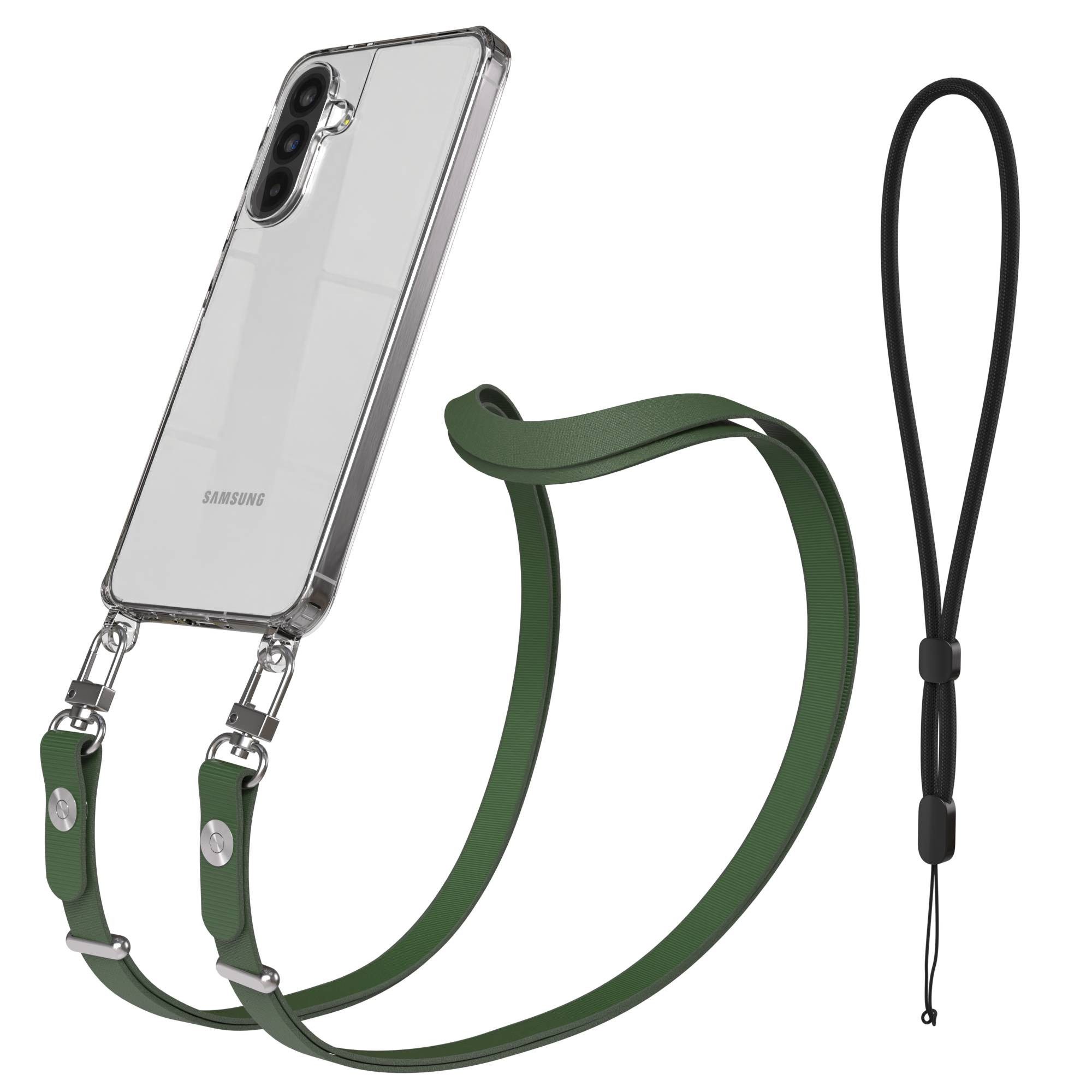 EAZY CASE Handykette für Samsung Galaxy A56 Handyhülle mit Handyband magnetisch, Minimalistische Handykette in Dunkelgrün mit 2x2 Anschluss