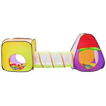 ISO TRADE Spielzelt Zelt für Kinder + Tunnel + 200 Bälle (Würfelzelt 3 Teile Pop Up, 205-tlg., 280x83x100cm + 200 Bälle) Kinder Spielzelt IGLO Tunnel