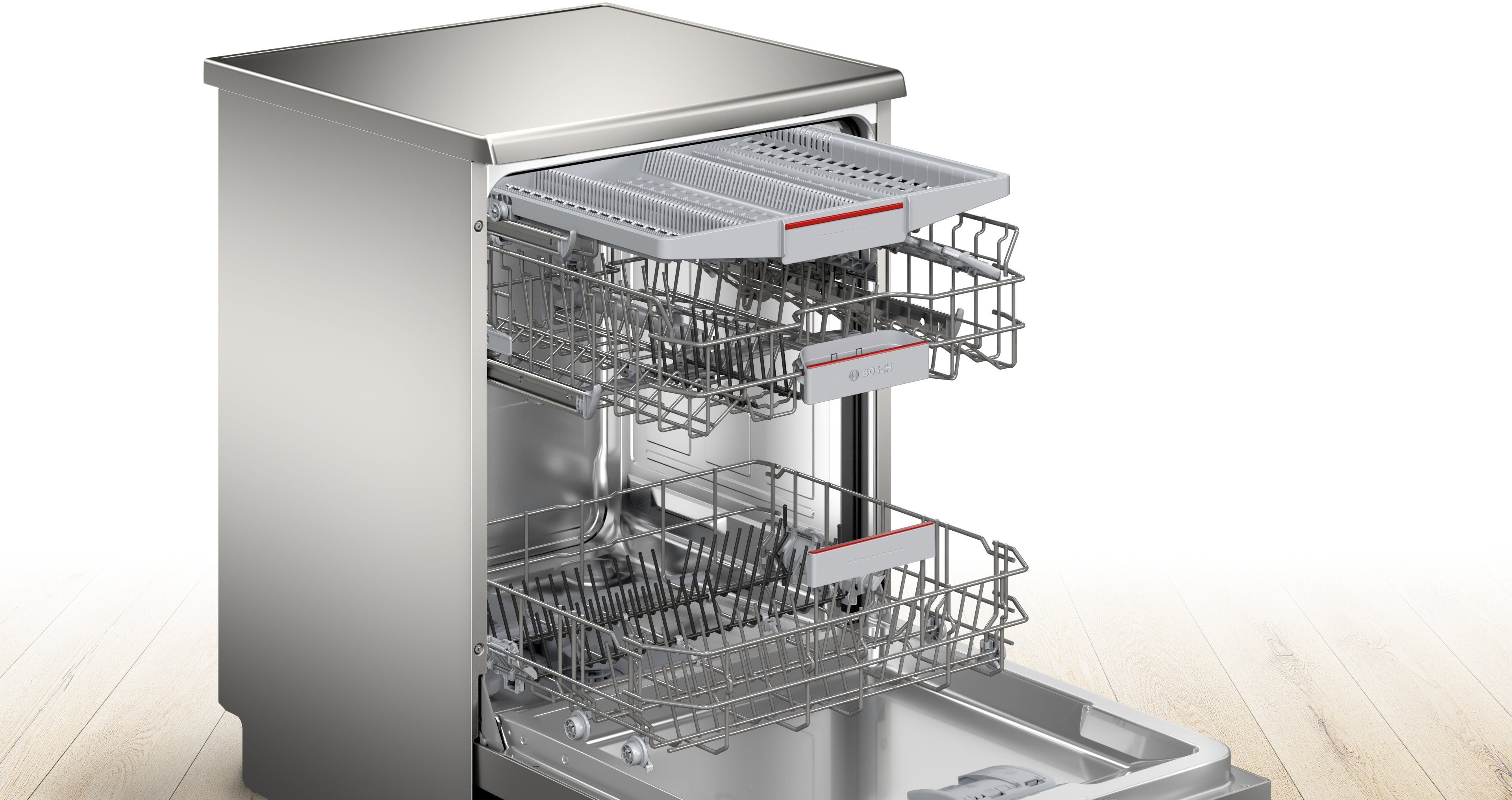 BOSCH Standgeschirrspüler Serie 4 SMS4EMI06E, 14 Maßgedecke, Automatische Türöffnung für Effizienz, flexible Körbe & Schubladen