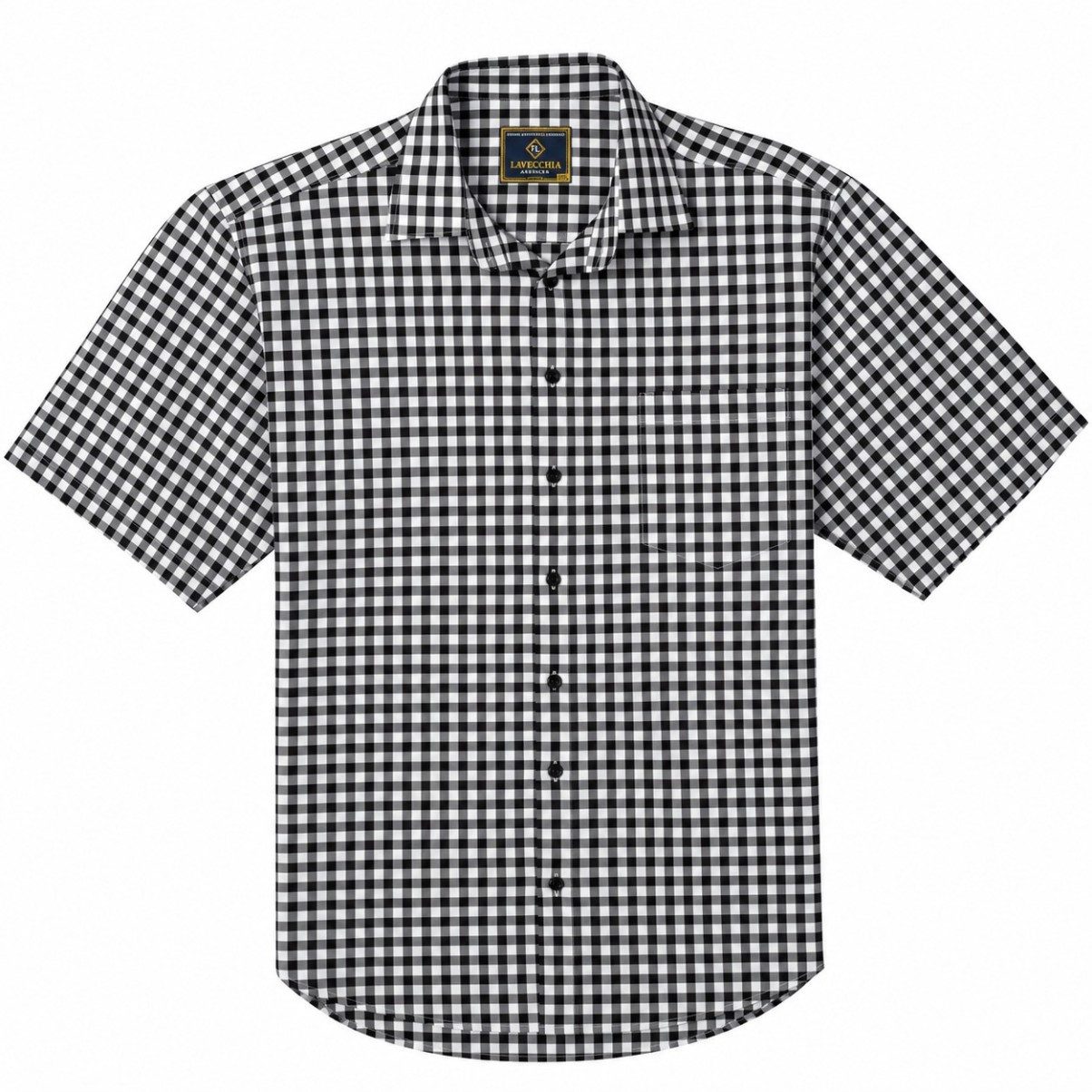 Lavecchia Kurzarmhemd Lavecchia Herren Kurzarmhemd HKA19 (Black-White, 5XL) Herrenhemd im trendigen Karo-Look