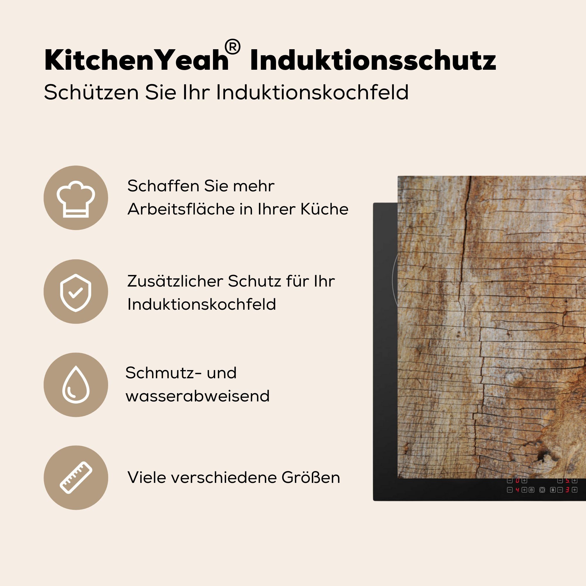 küche Ceranfeldabdeckung, Baumstamm - Holz, cm, Vinyl, tlg), 78x78 Herdblende-/Abdeckplatte Baumrinde für - (1 MuchoWow Arbeitsplatte