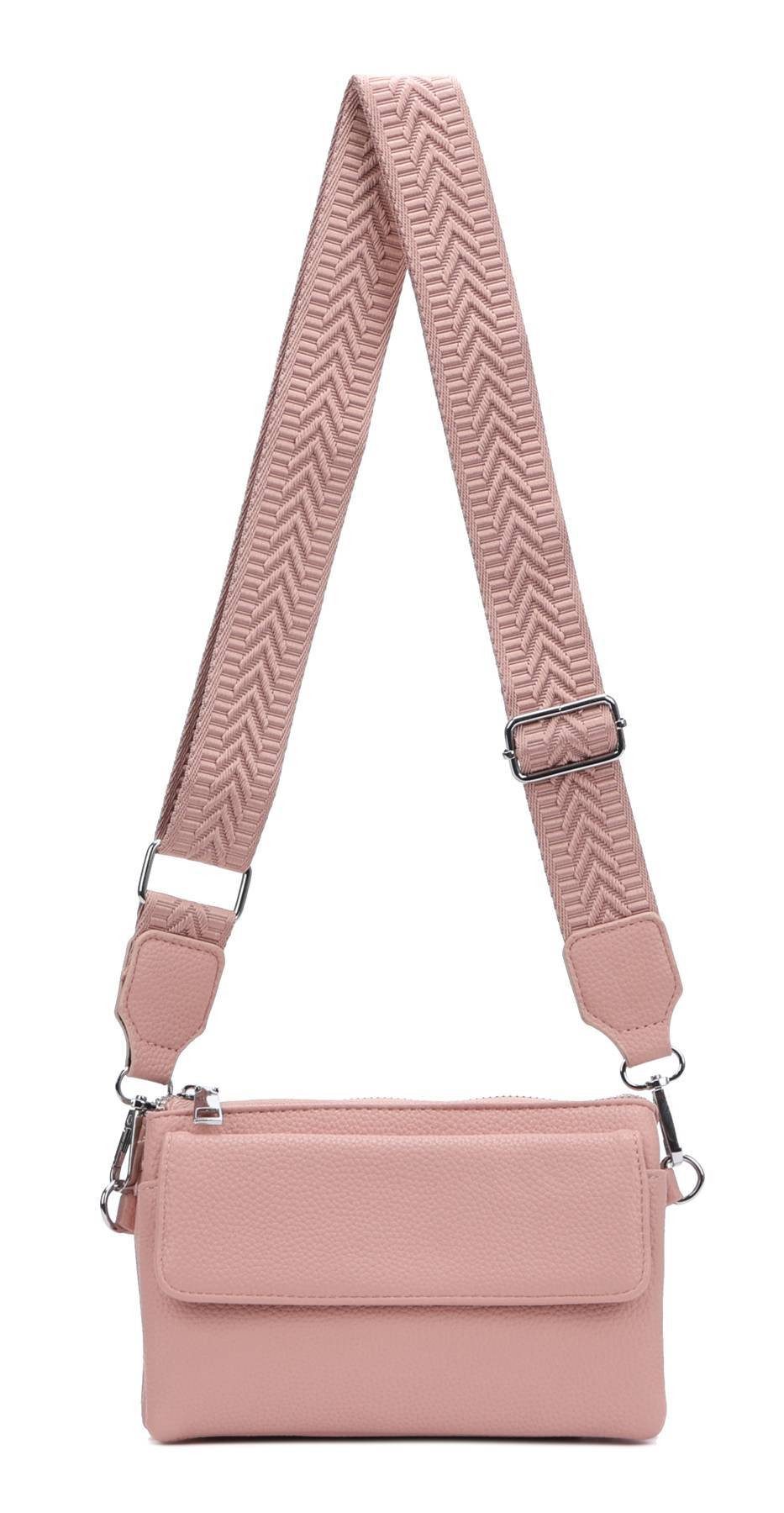 ITALYSHOP24 Geldbörse Damen Umhängetasche CrossBody Brieftasche Geldbörse Handytasche Reise (Tasche mit einem breitem Muster Stoffgurt/Umhängeband), Bodybag Cross Bag Schmucktasche Brieftasche Clutch Abendtasche