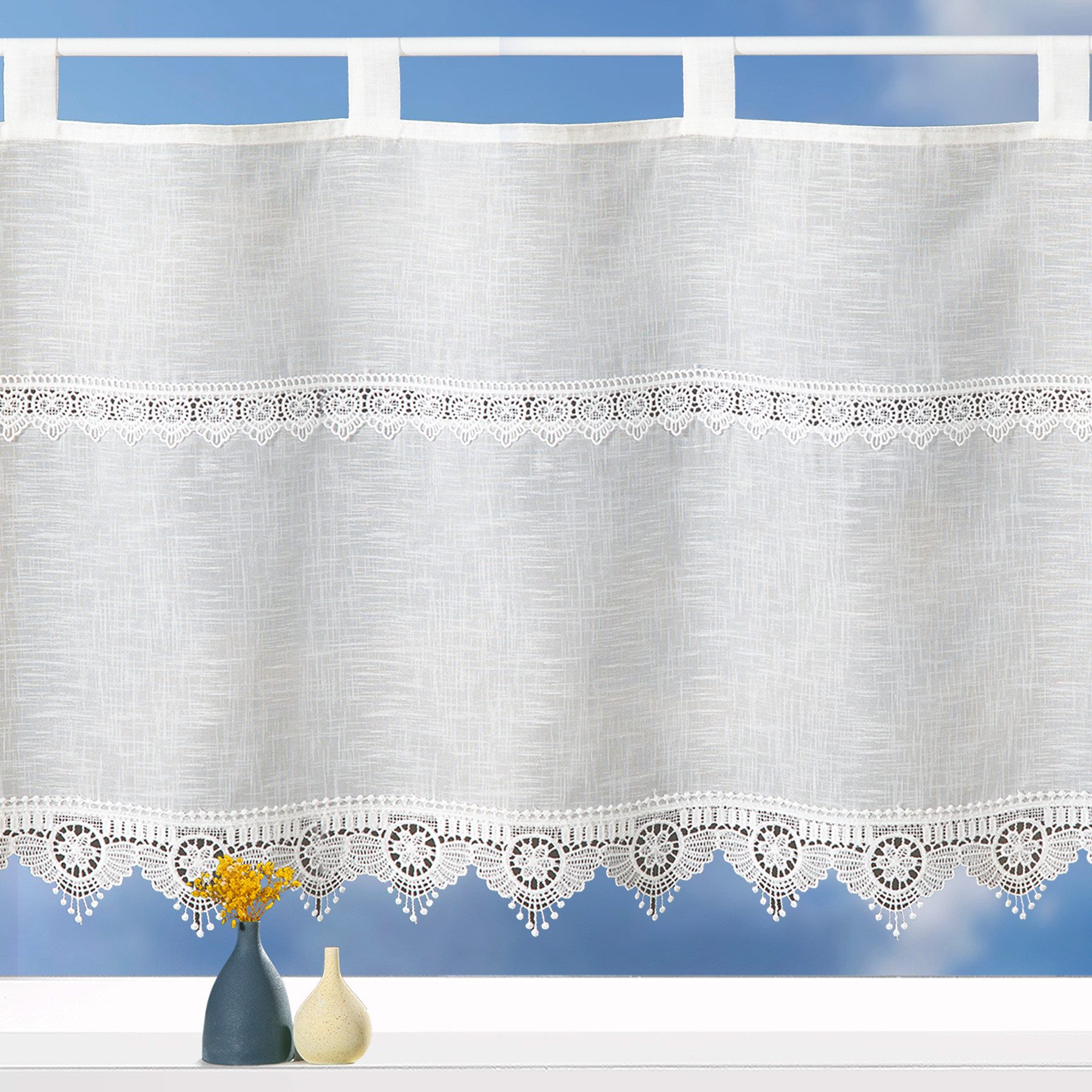 heimtexland Scheibengardine Landhaus Gardine Leinen Optik natur Kurzstore ( günstig online kaufen