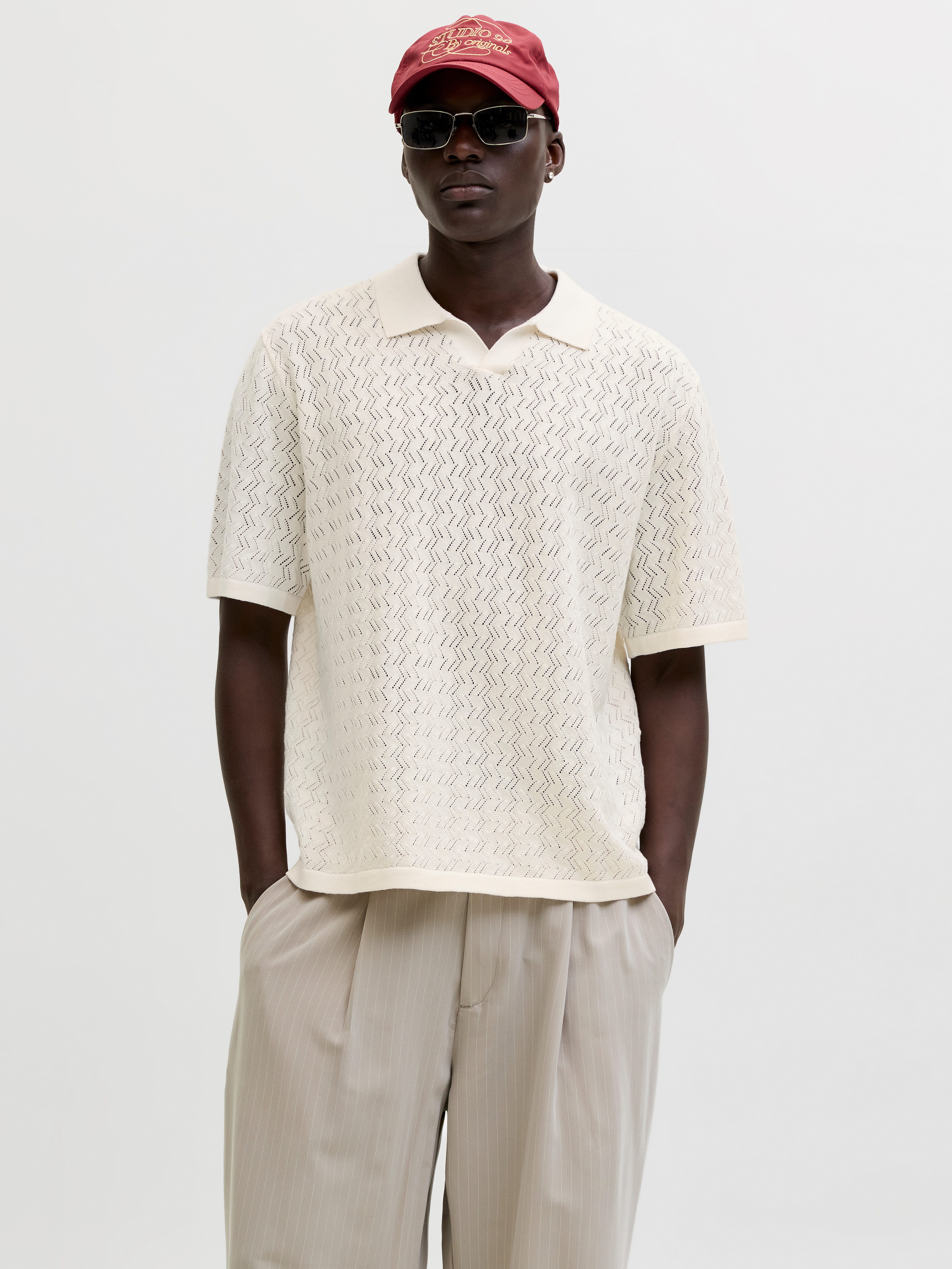 Jack & Jones Polokragenpullover JORTYLER KNIT SS SPLIT NECK POLO SN Baumwollmischung, regular fit