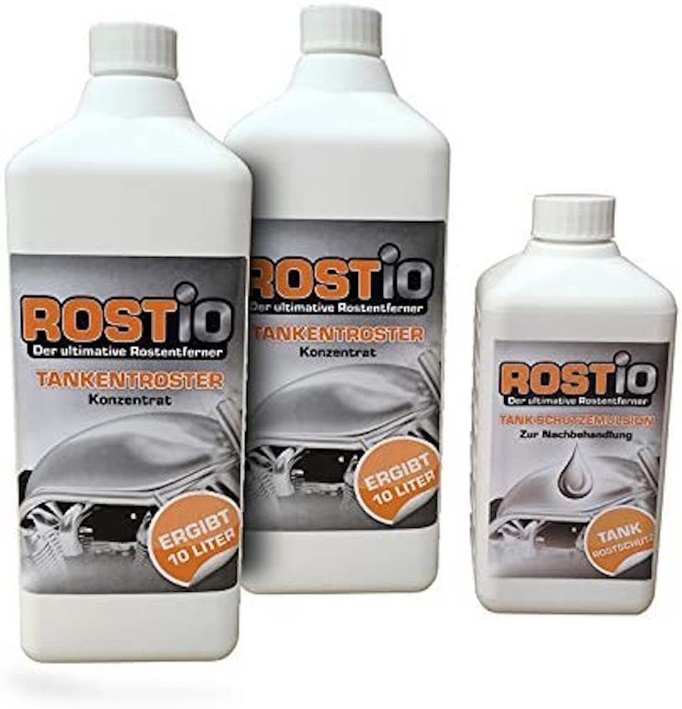Rostio Tankentroster Set - 2x1 Liter Konzentrat + 500ml Schutzemulsion Rostentferner (2 Liter Rostio Tankentroster ergeben 20 Liter Tankentroster)