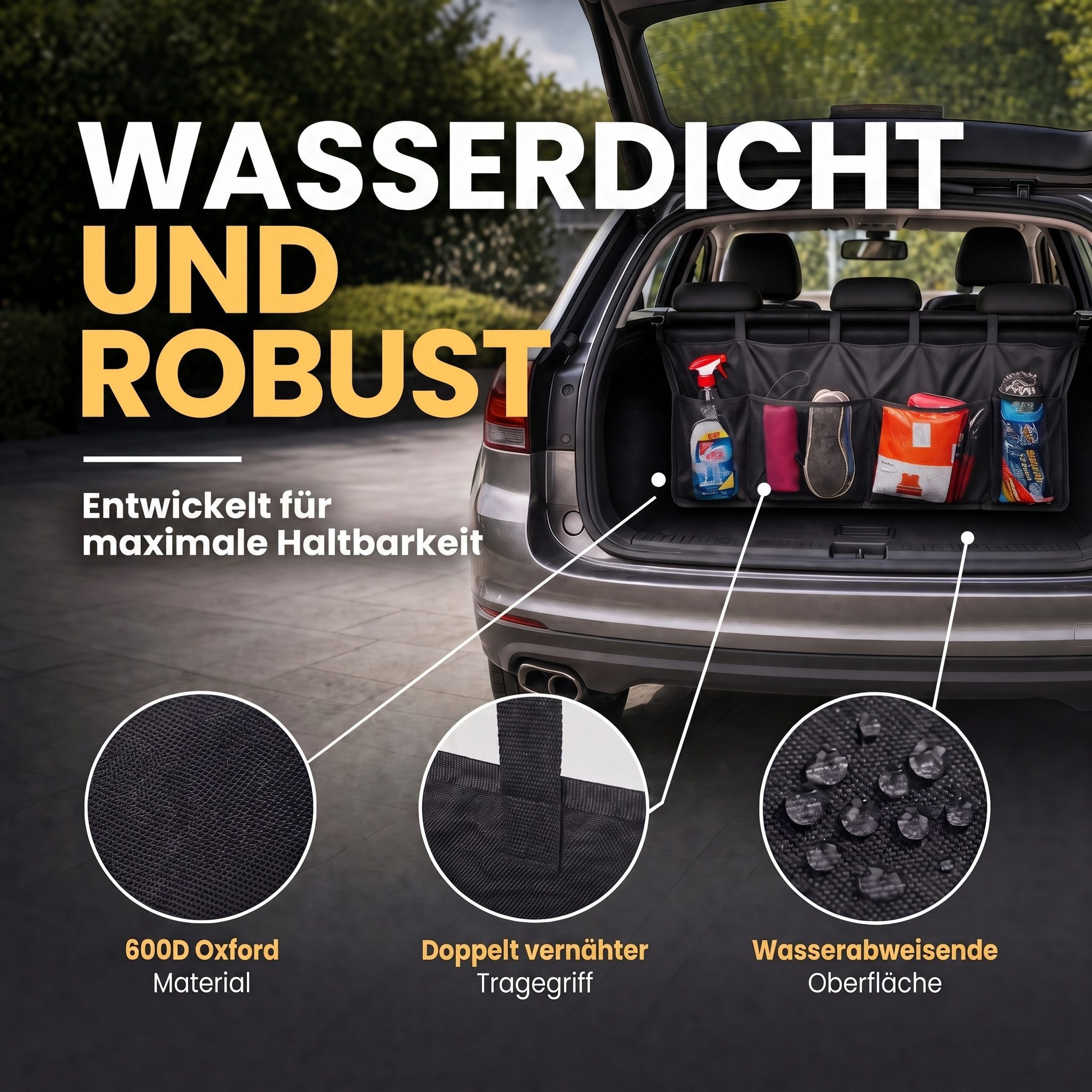Goods+Gadgets Auto-Rückenlehnentasche Goods & Gadgets AutoKofferraum Organizer Tasche-Auto Tasche für Reisen (Autotasche, Werkzeugtasche), Universelle Kofferraumtasche