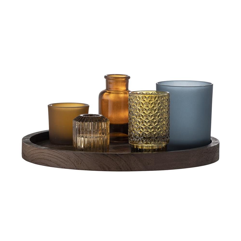 Teelichthalter Bloomingville Tablett Teelichthalter Glas Holz Kerzenhalter mit (6 30cm 5 aus St), Sanga