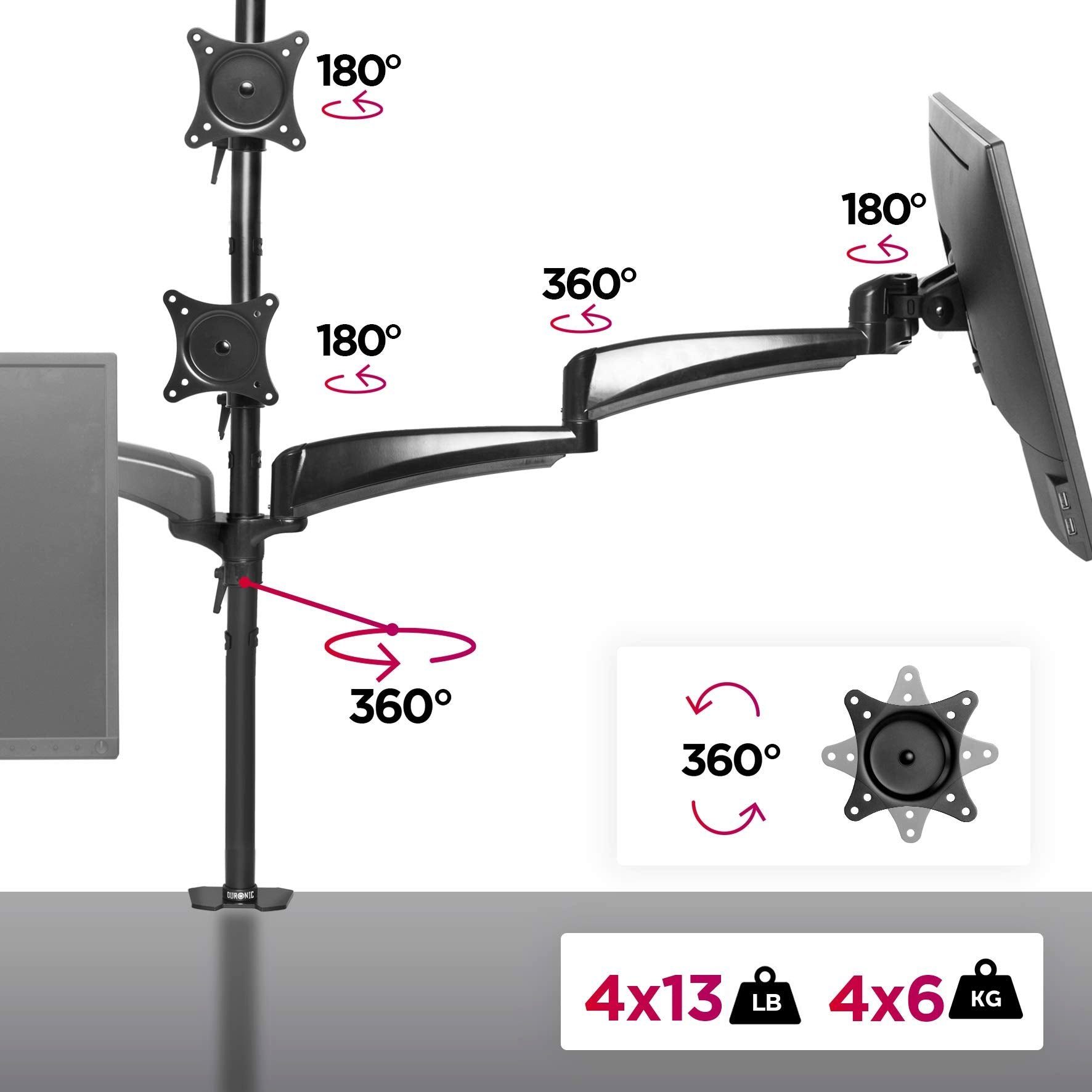 Duronic Monitorständer DM453VX1, (bis 27,00 Zoll, DM453VX1 Monitorarm, Monitor Halterung 4 Bildschirme bis 6 kg) – Bild 3 von 5