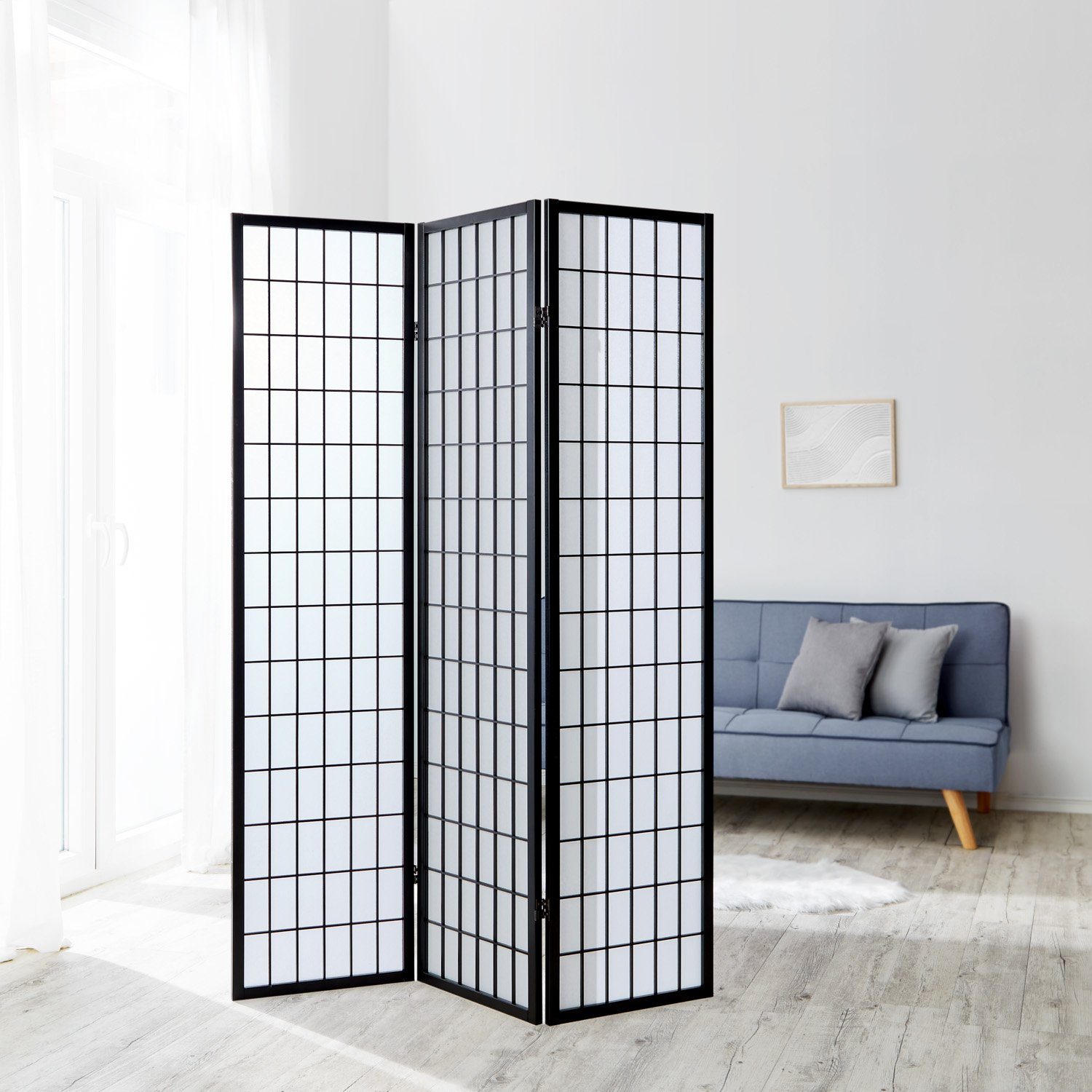 Homestyle4u Paravent Raumteiler Shoj Schwarz Spanische Wand Trennwand Sichtschutz Indoor