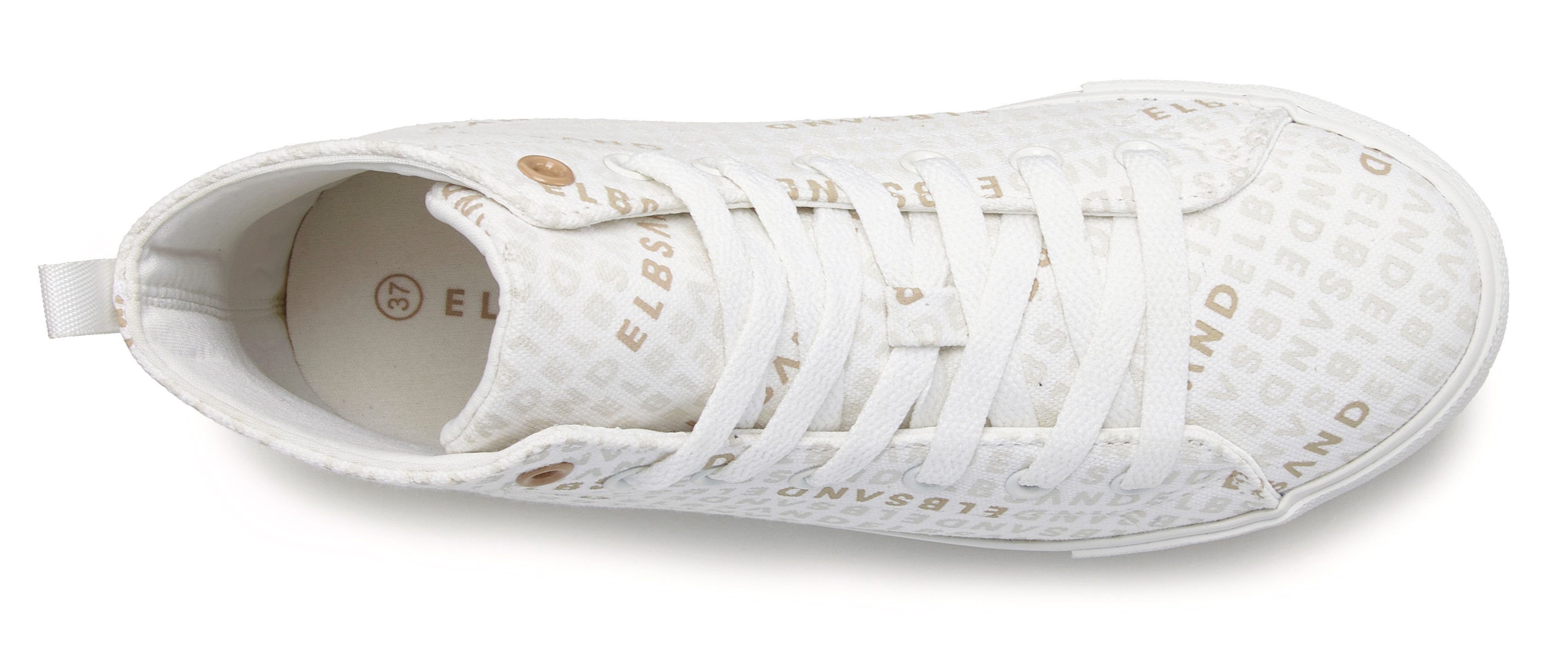 Elbsand Sneaker, Textilschuhe, Schnürschuh, Freizeitschuh, Stoffschuhe Stiefelette Turnschuh, Schnürhalbschuh mit modernem Logo-Druck VEGAN