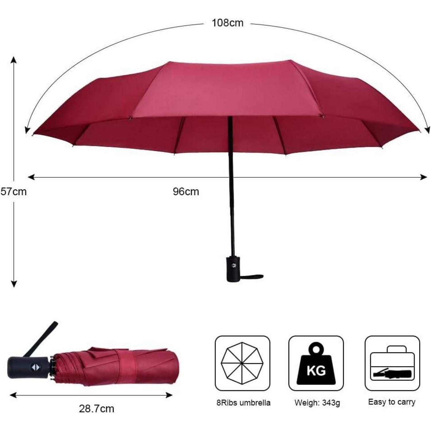 LuxusKollektion Taschenregenschirm Regenschirm Automatik Taschenschirm Windsicher 8 Rippen Weinrot