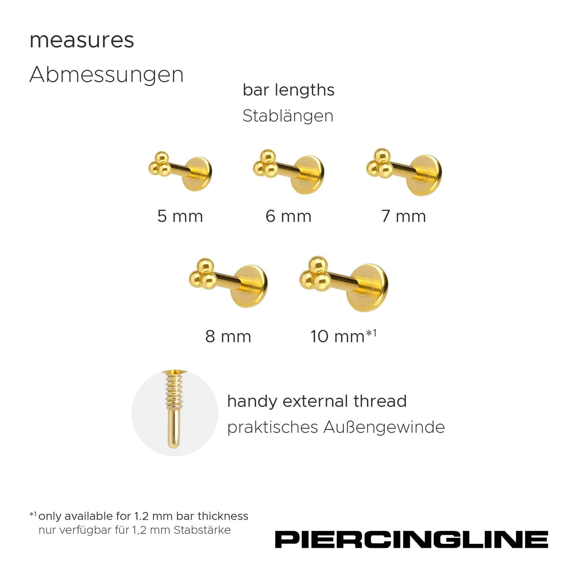 PIERCINGLINE Piercing-Set Titan Labret mit Innengewinde + 925er Silber Aufsatz 3 KUGELN (Labrets, 1-tlg)