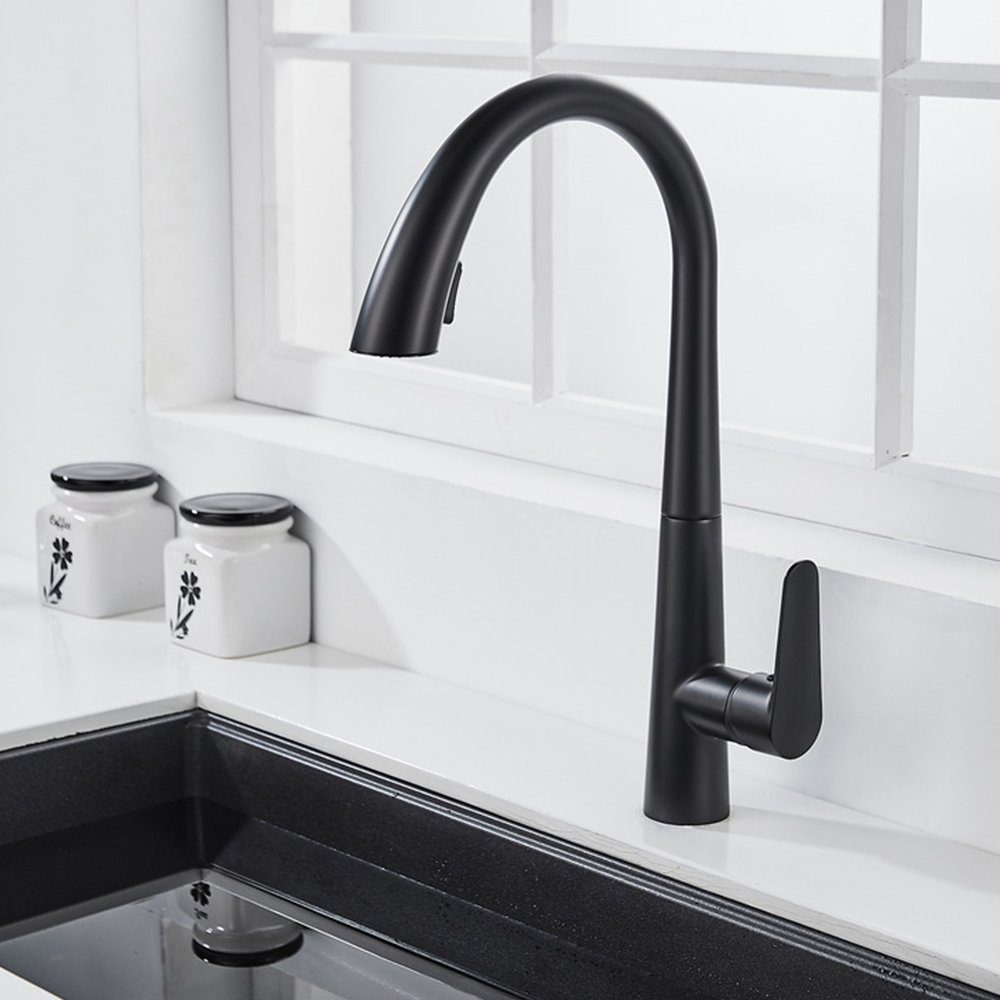 Ausziehbar Küchenarmatur Schwarz Küche Wasserhahn Spültischarmatur mit Brause 