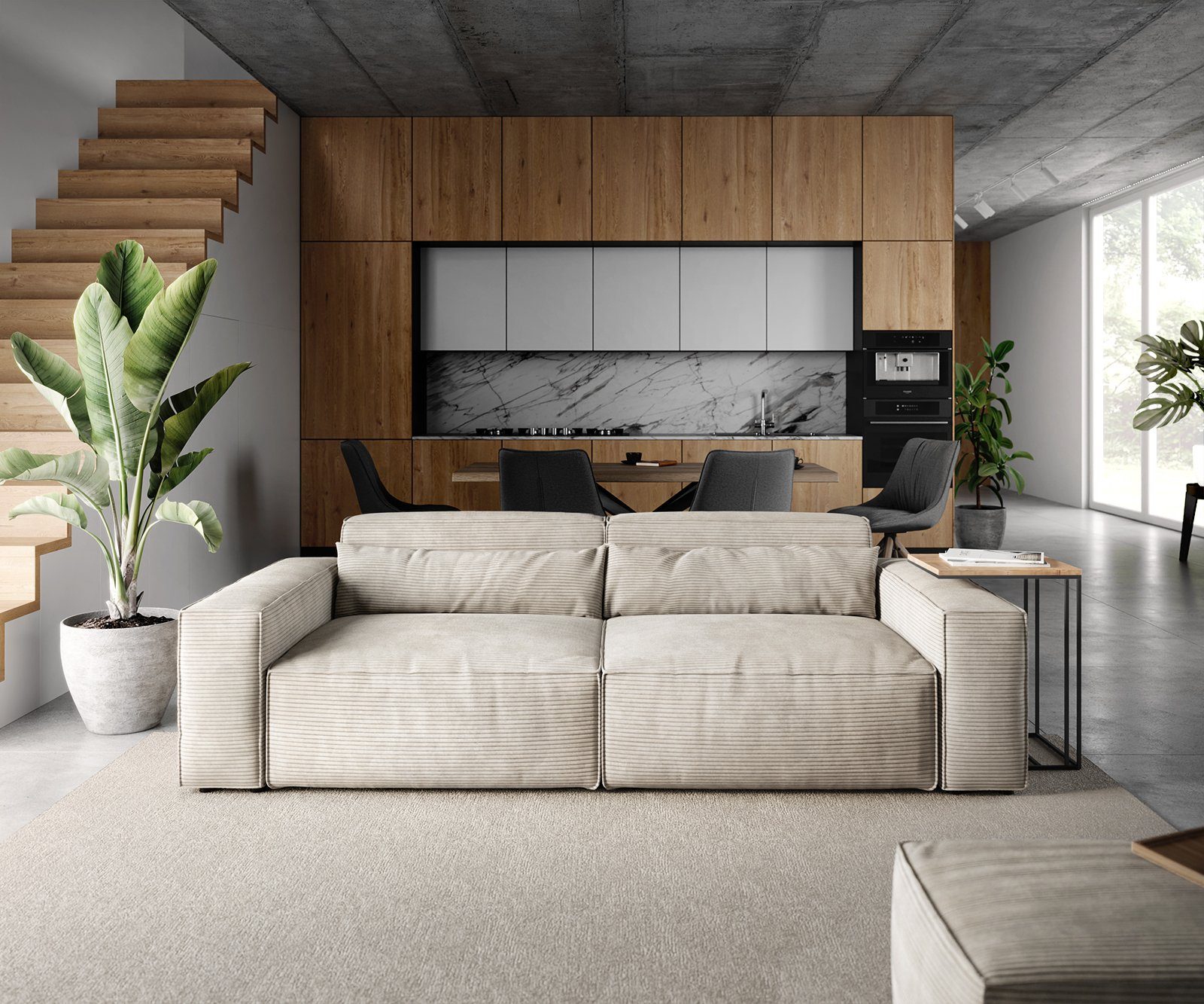 DELIFE Big-Sofa Sirpio, L Cord Hocker mit Beige 260x110 cm