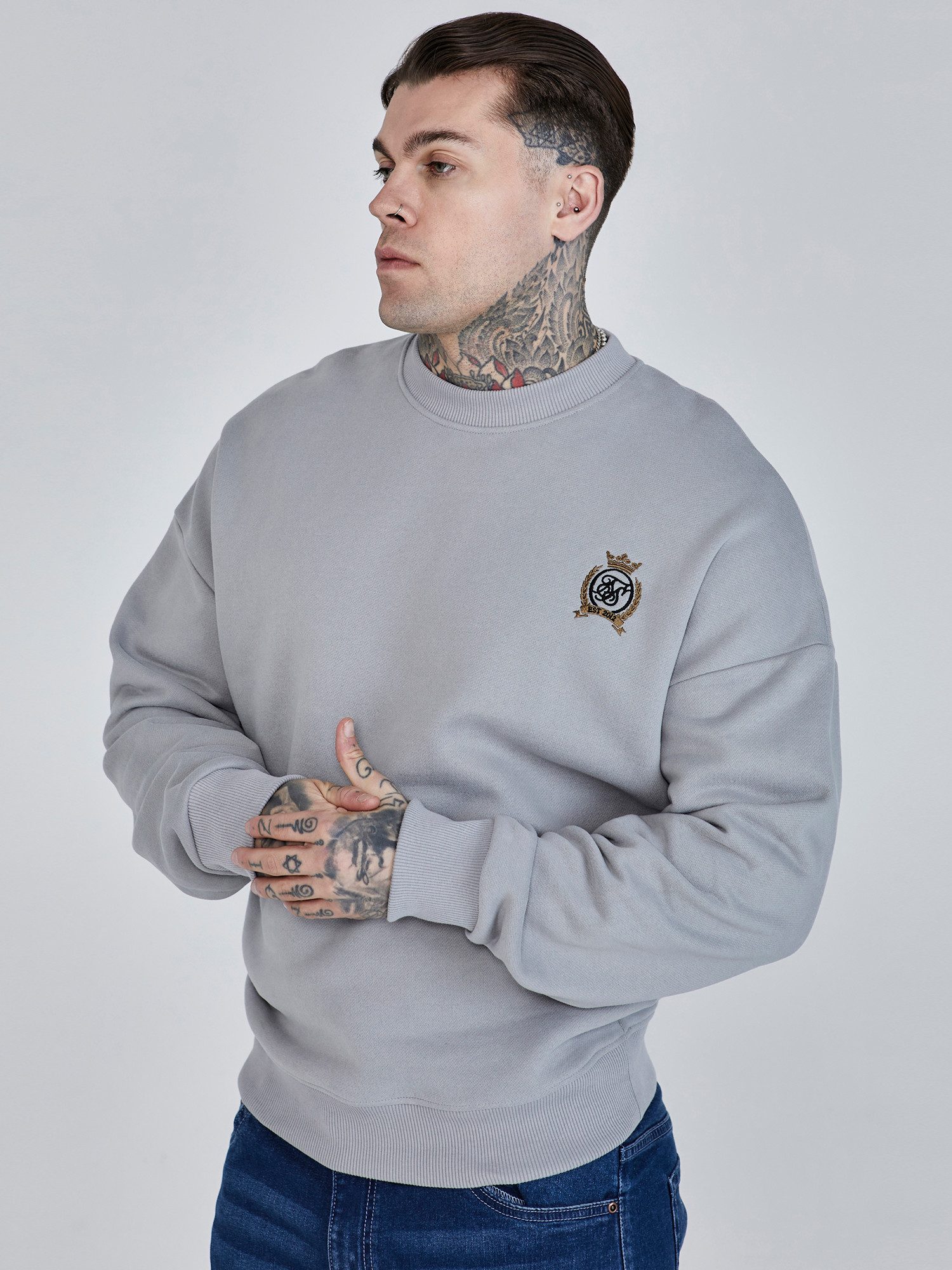Siksilk Sweatshirt SikSilk Herren Grauer Oversized Pullover günstig online kaufen