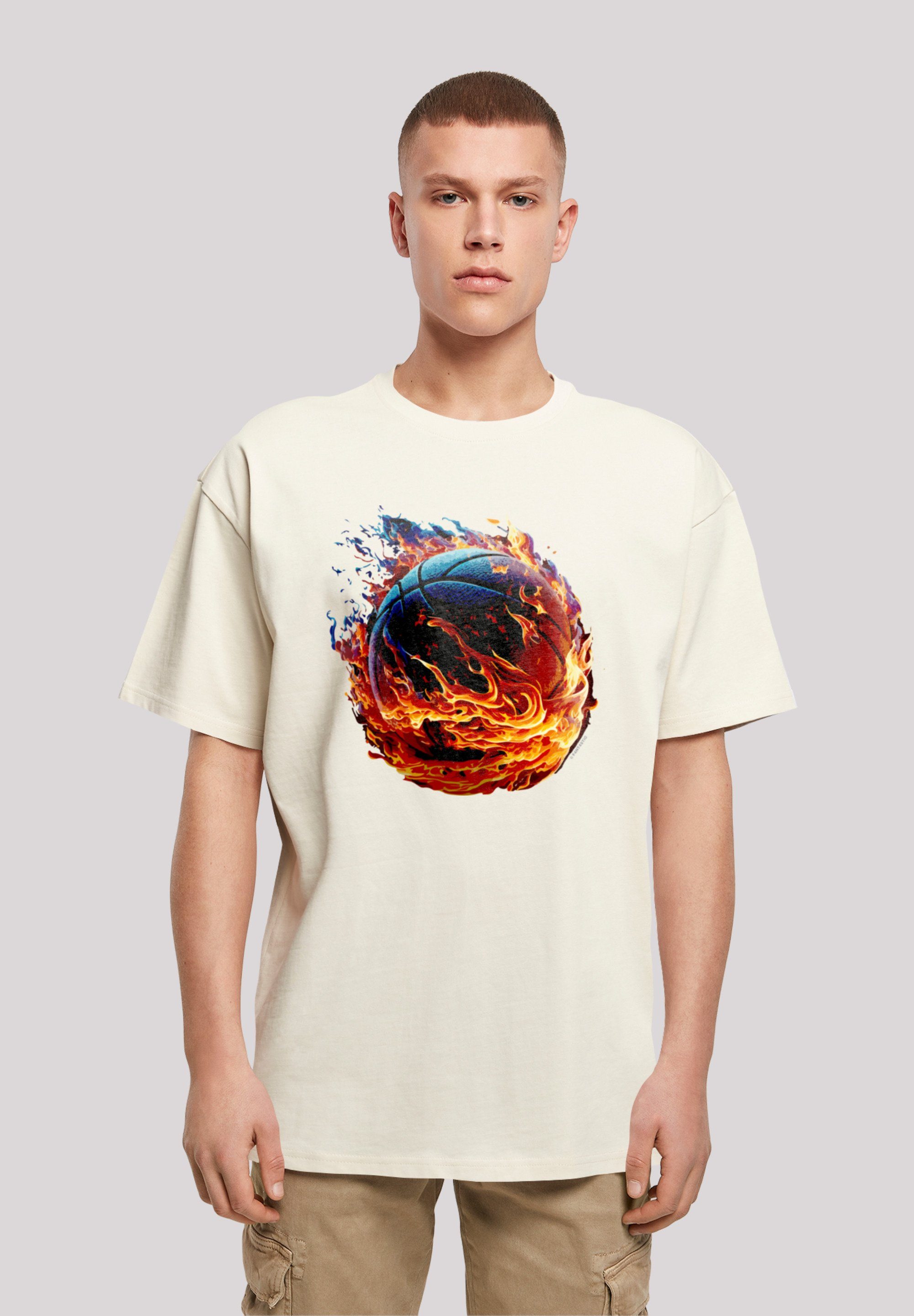 F4NT4STIC T-Shirt Basketball On Fire Sport OVERSIZE TEE Print sand